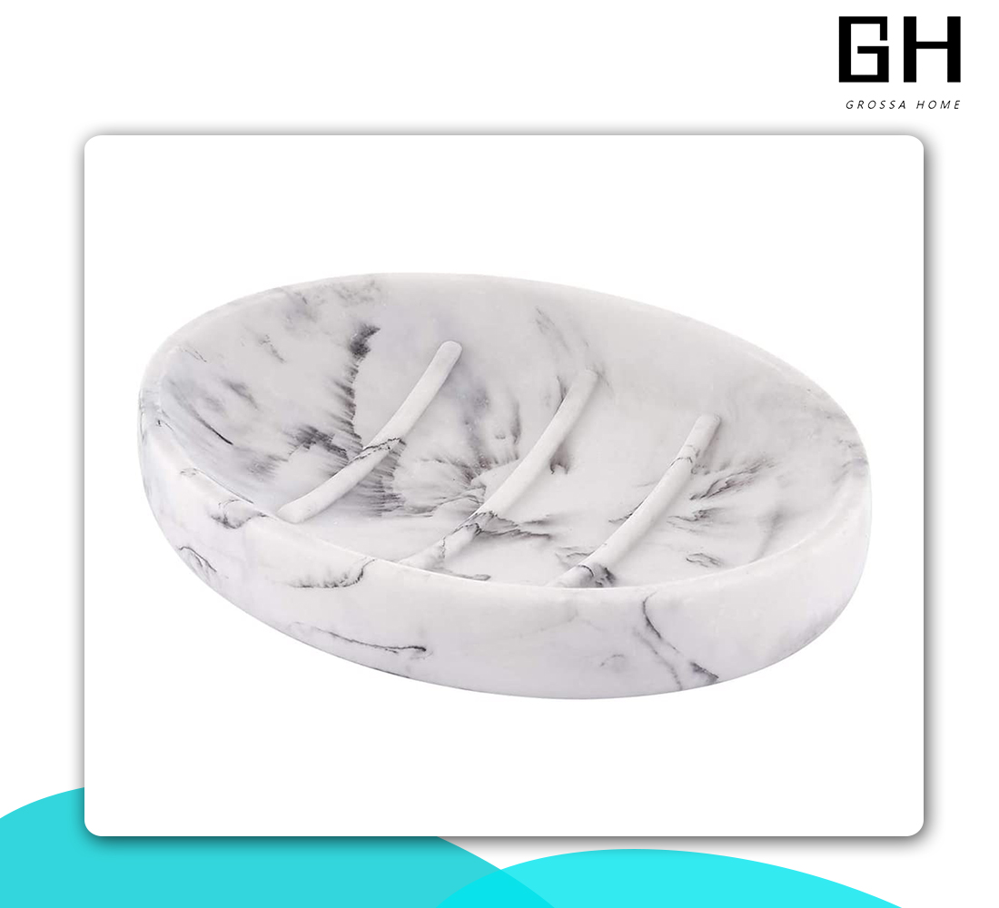 Marble Look Bar Soap Holder Oval Soap Sponge Tray Soap Case Box