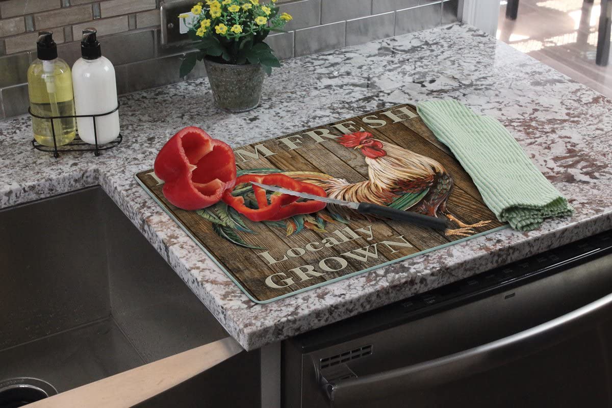 CounterArt 'FARM FRESH ROOSTER' Glass Cutting Board, 15 x 12