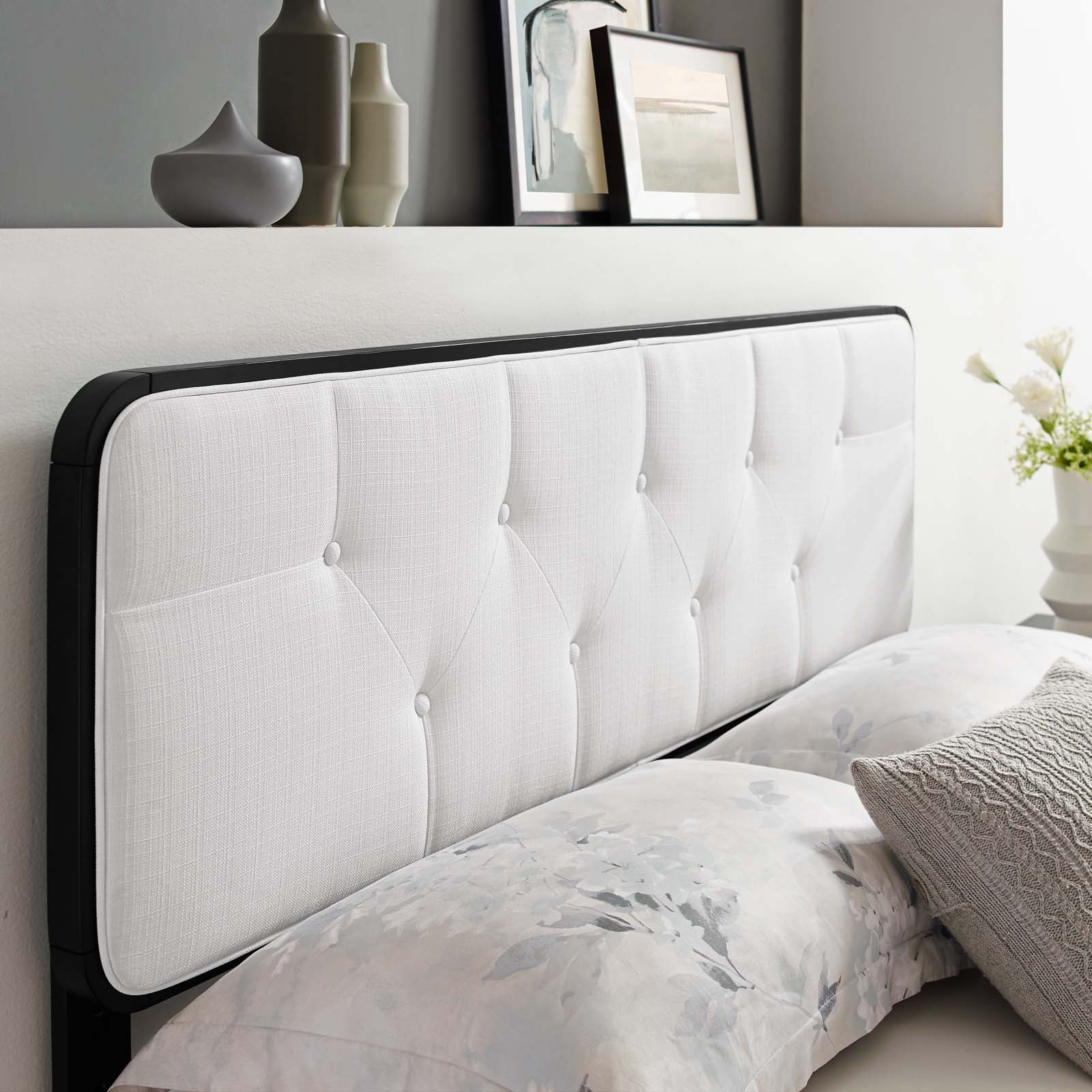 Tufted Headboard, Twin Size, Wood, Fabric, Black White, Modern Contemporary Urban Design, Bedroom Master Guest Suite