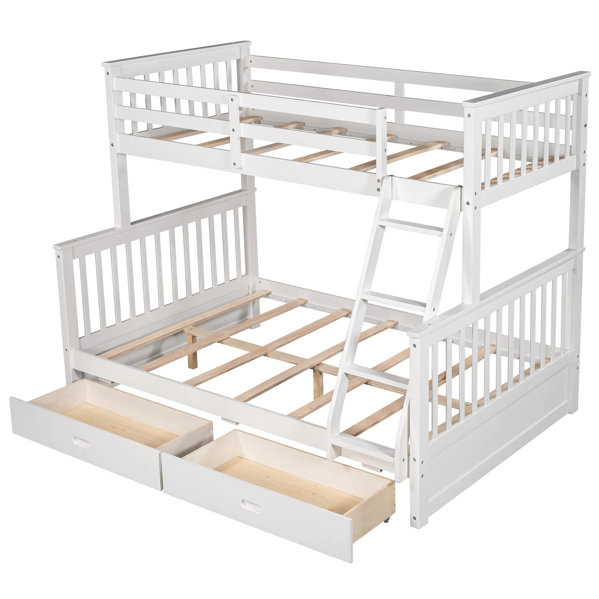 Twin-Over-Full Bunk Bed, Solid Wood Bed Frame with Ladders and Two Storage Drawers Separate to Twin/Full Bed