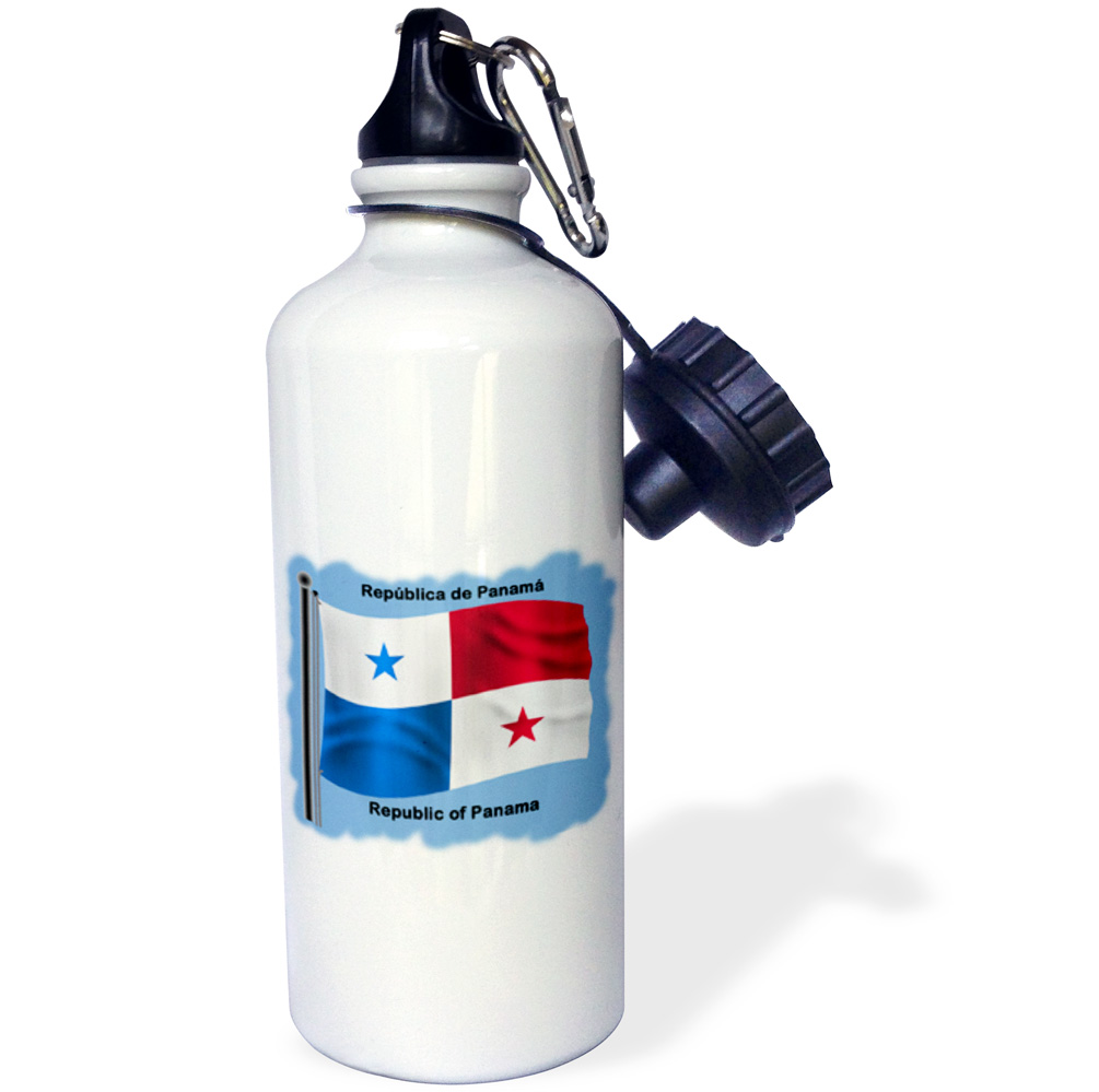 3dRose Republic of Panama flag waving on a blue background, Sports Water Bottle, 21oz