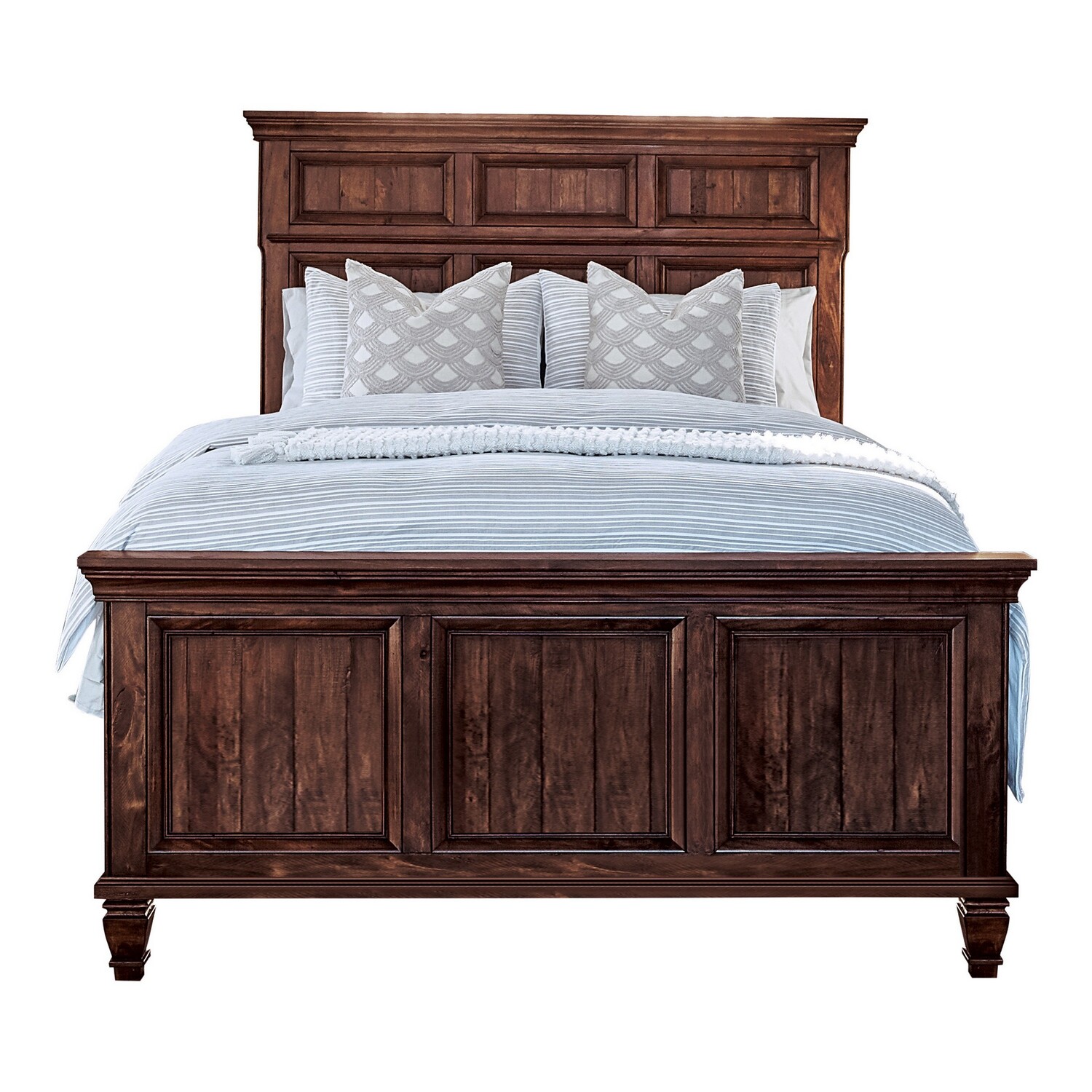 Benjara BM302790 Panel Headboard Crown Molded Dan Wood Queen Size Bed, Brown