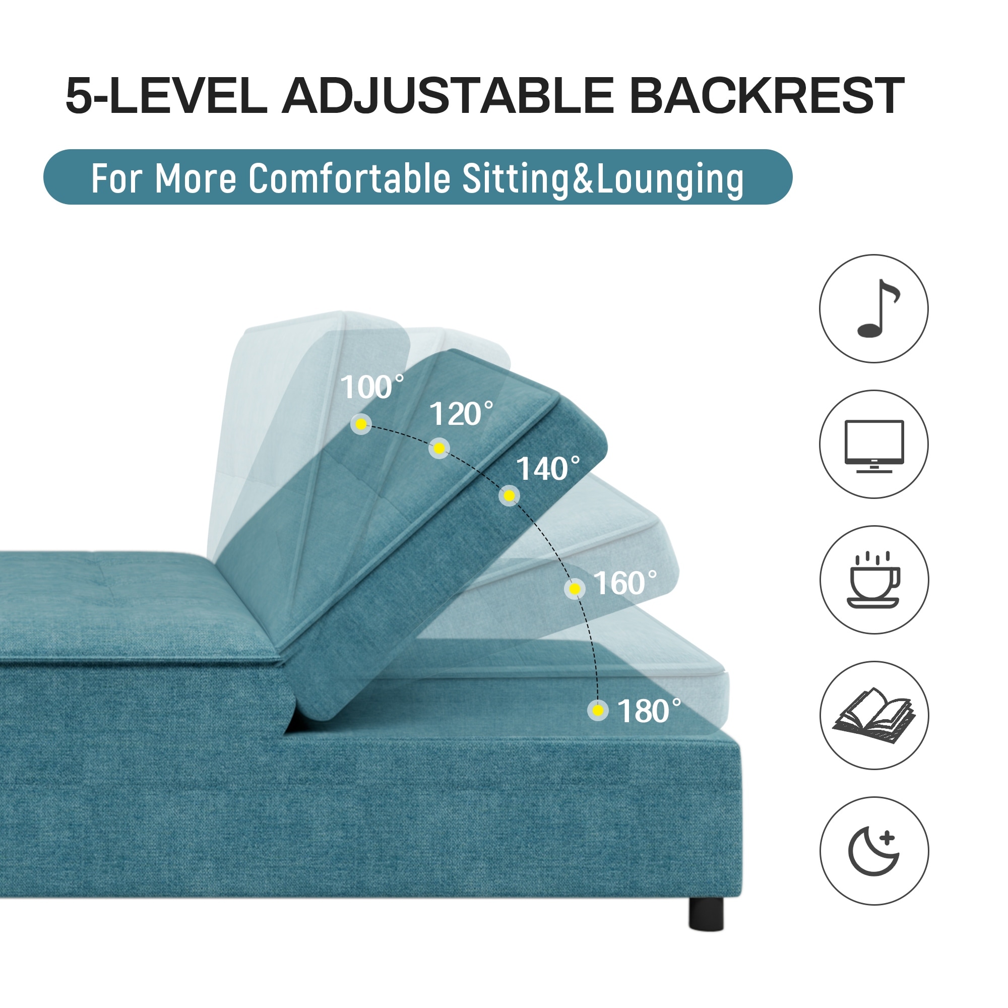 4-in-1 Multi-Function Folding Sofa Bed with Pocket and USB Port Teal