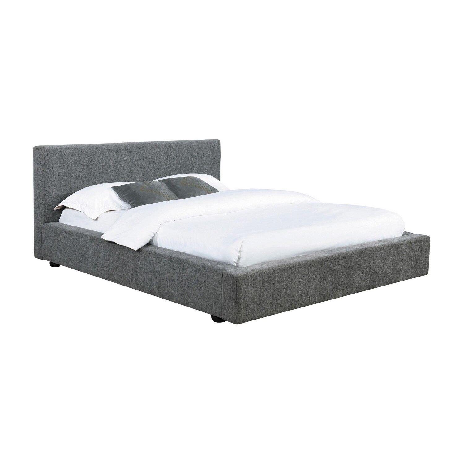 Benjara BM302741 Gray & Black Upholstery Minimalist Headboard Jivi California King Size Platform Bed
