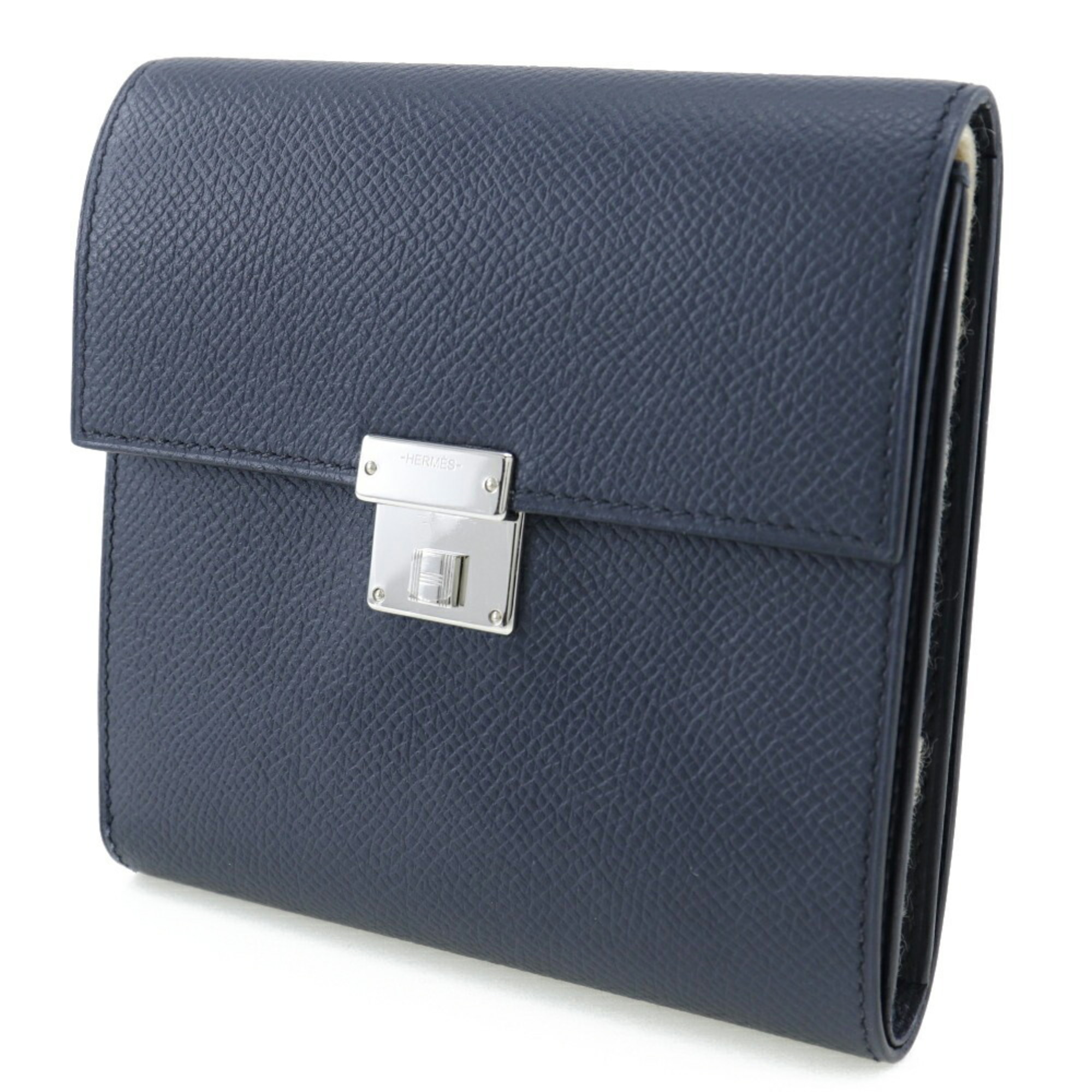 Pre-Owned HERMES Click 12 Bifold Wallet Vaux Epson Made in France 2020 Black Y Flap Unisex (Good)