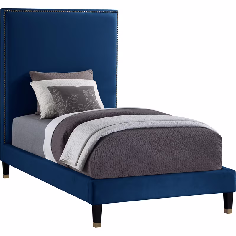 Meridian Furniture Harlie Navy Velvet Twin Bed