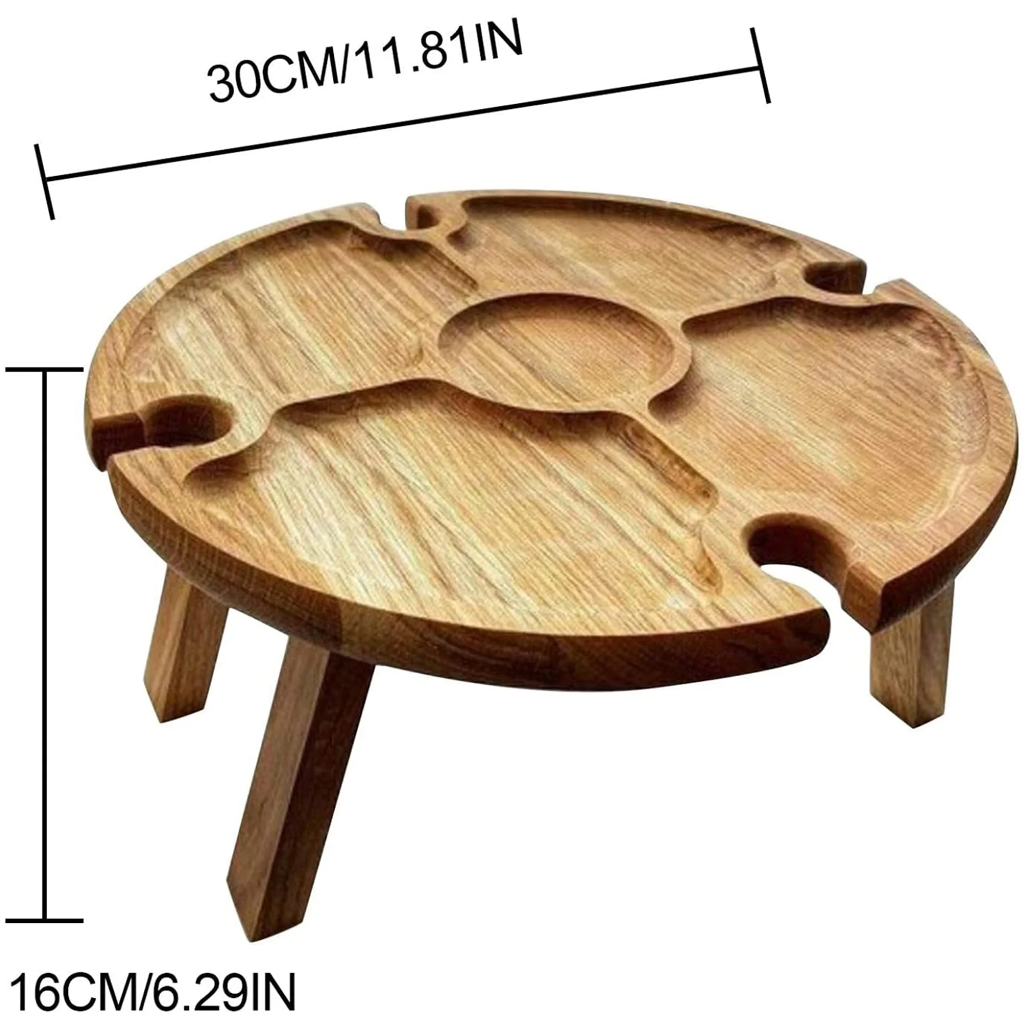 Herdignity Wooden Collapsible Table with Grooves for Goblets, Round Shape Folding Table for Picnic/ Camping