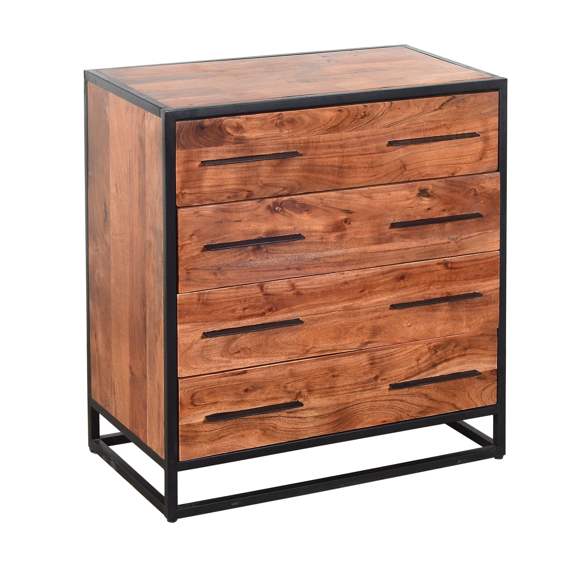 LANTRO JS Handmade Dresser with Grain Details and 4 Drawers, Brown and Black