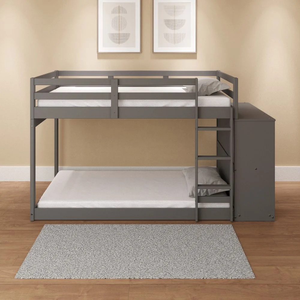 Gaston Twin/Twin Bunk Bed w/Cabinet, Gray Finish