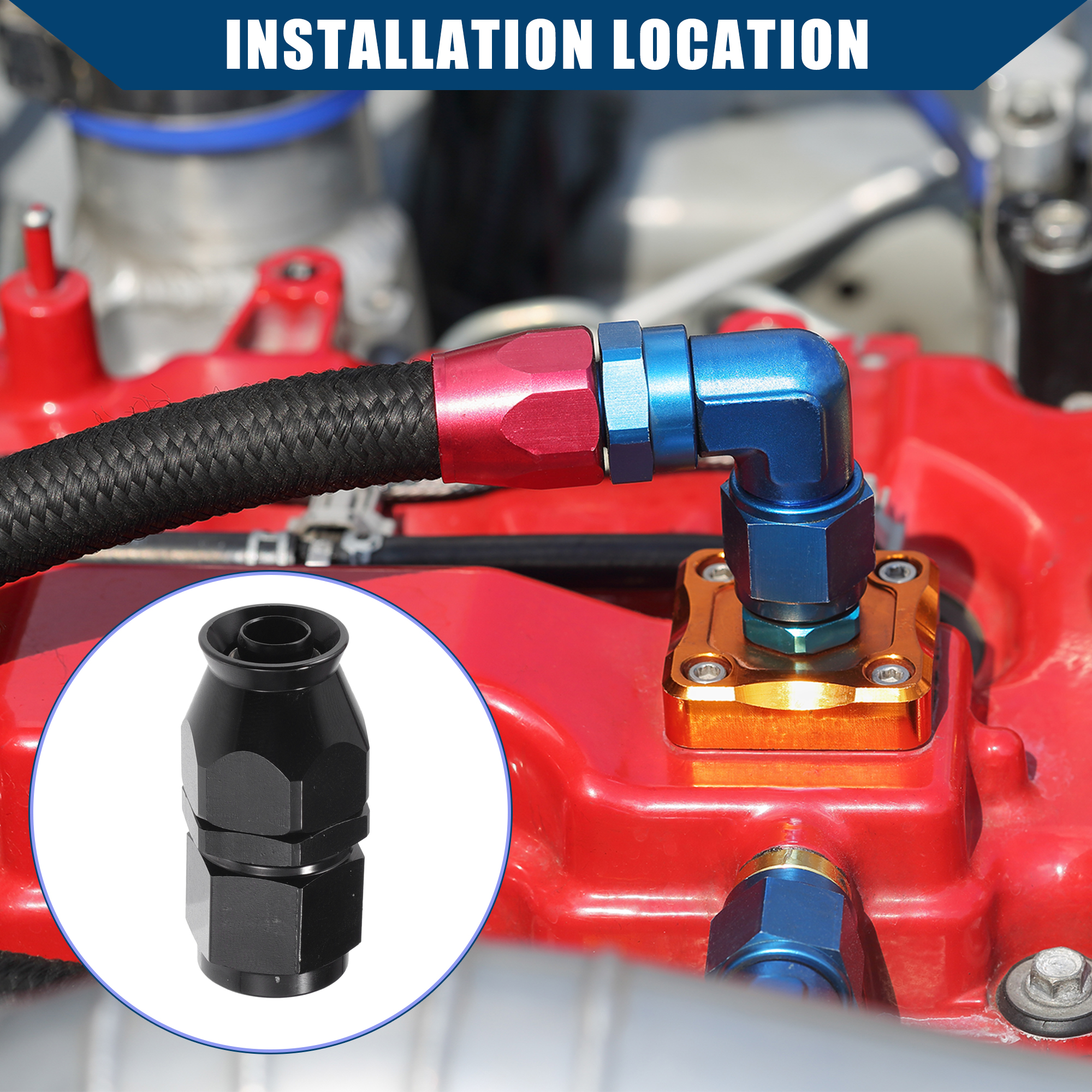 Unique Bargains Car PTFE Hose End Fitting Outer for PTFE Hose for Car Durable Aluminum Alloy 8AN Straight Black