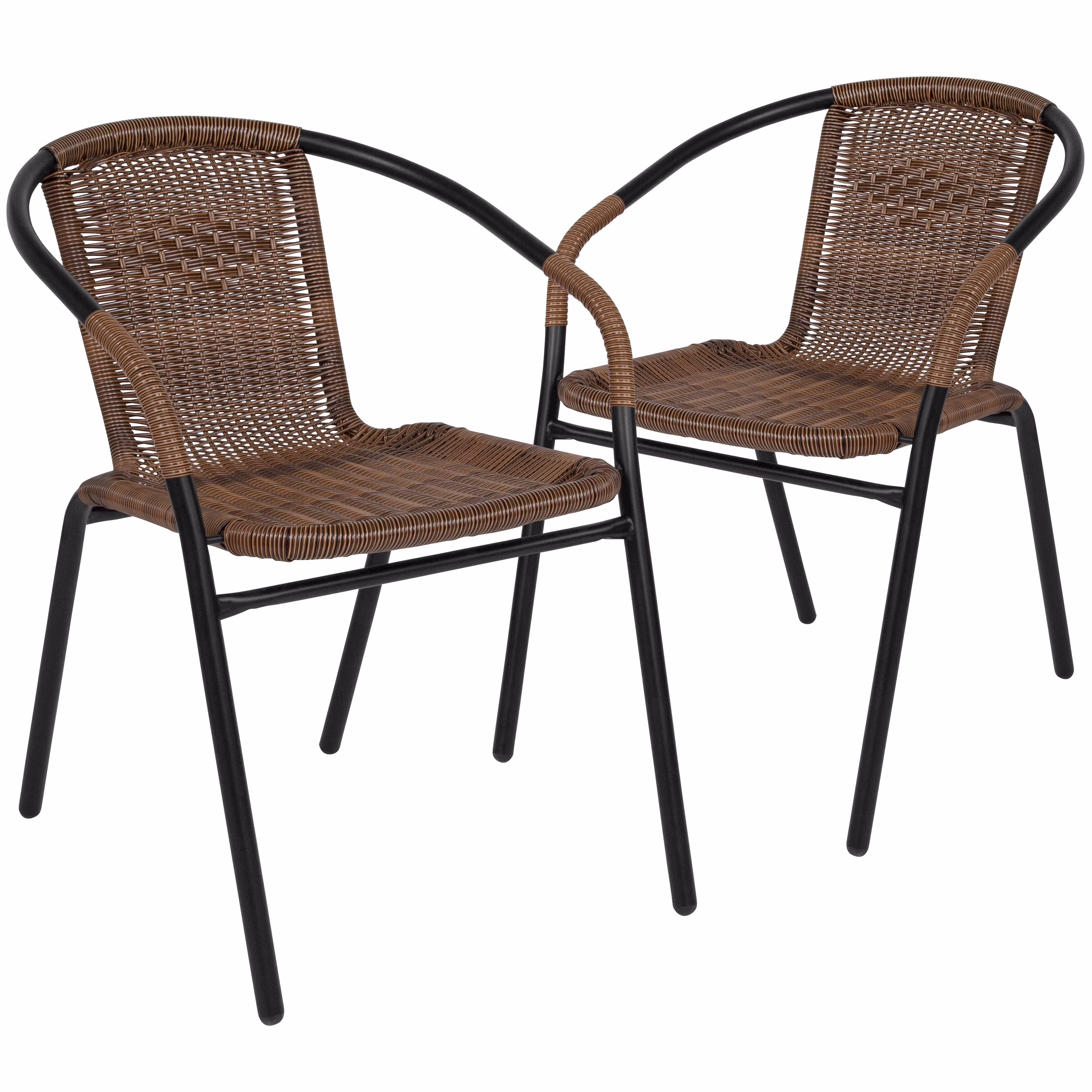 Flash Furniture Lila 2 Pack Medium Brown Rattan Indoor-Outdoor Restaurant Stack Chair