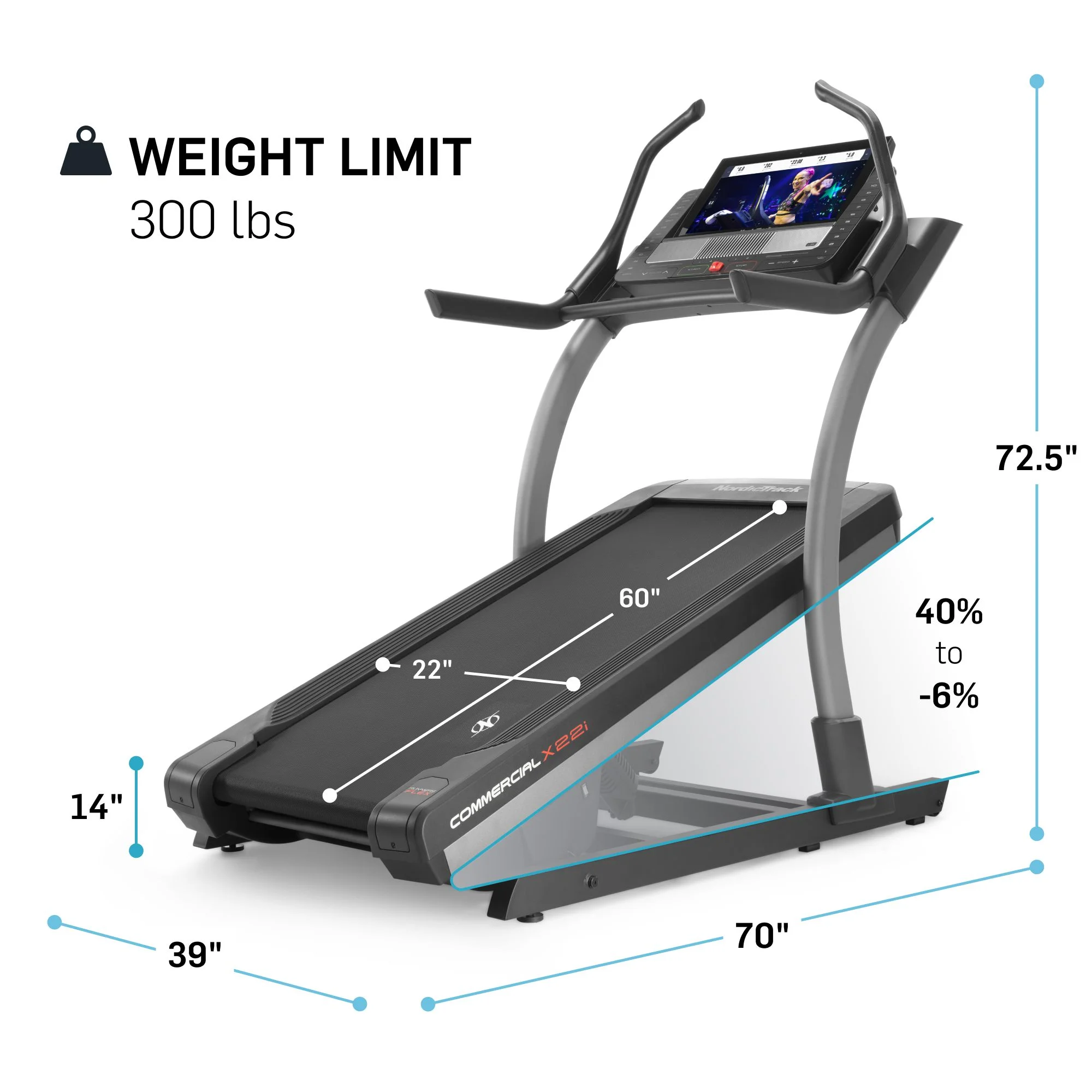 NordicTrack Commercial Series Incline Trainer; iFIT-enabled Treadmill for Running and Walking with 22” Pivoting Touchscreen
