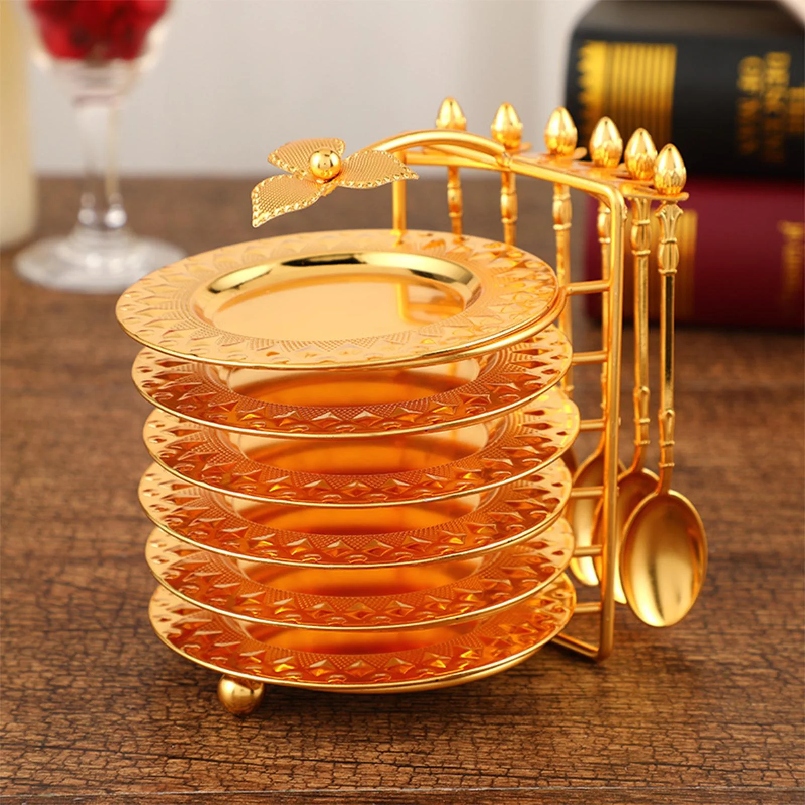 Classical Dinnerware Set Plate Holder Reusable Appetizer Plate Serving Dishes Golden Storage