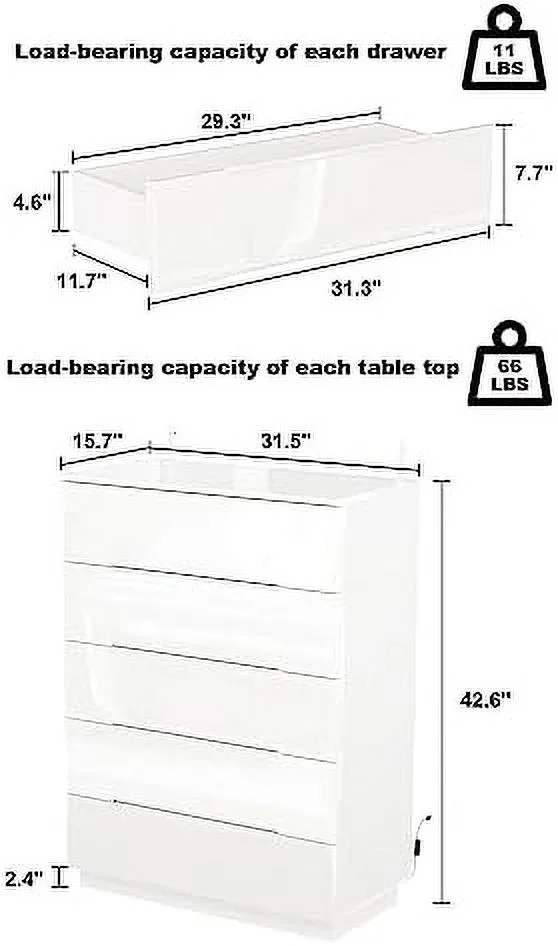 NLIBOOMLife Tall 5 Drawer Dresser with LED Light  Modern  Dresser Chest of Drawers with High Gloss Surface for Bedroom  Black (31.5\u201DW x 15.7\u201DD x 42.6\u201DH)