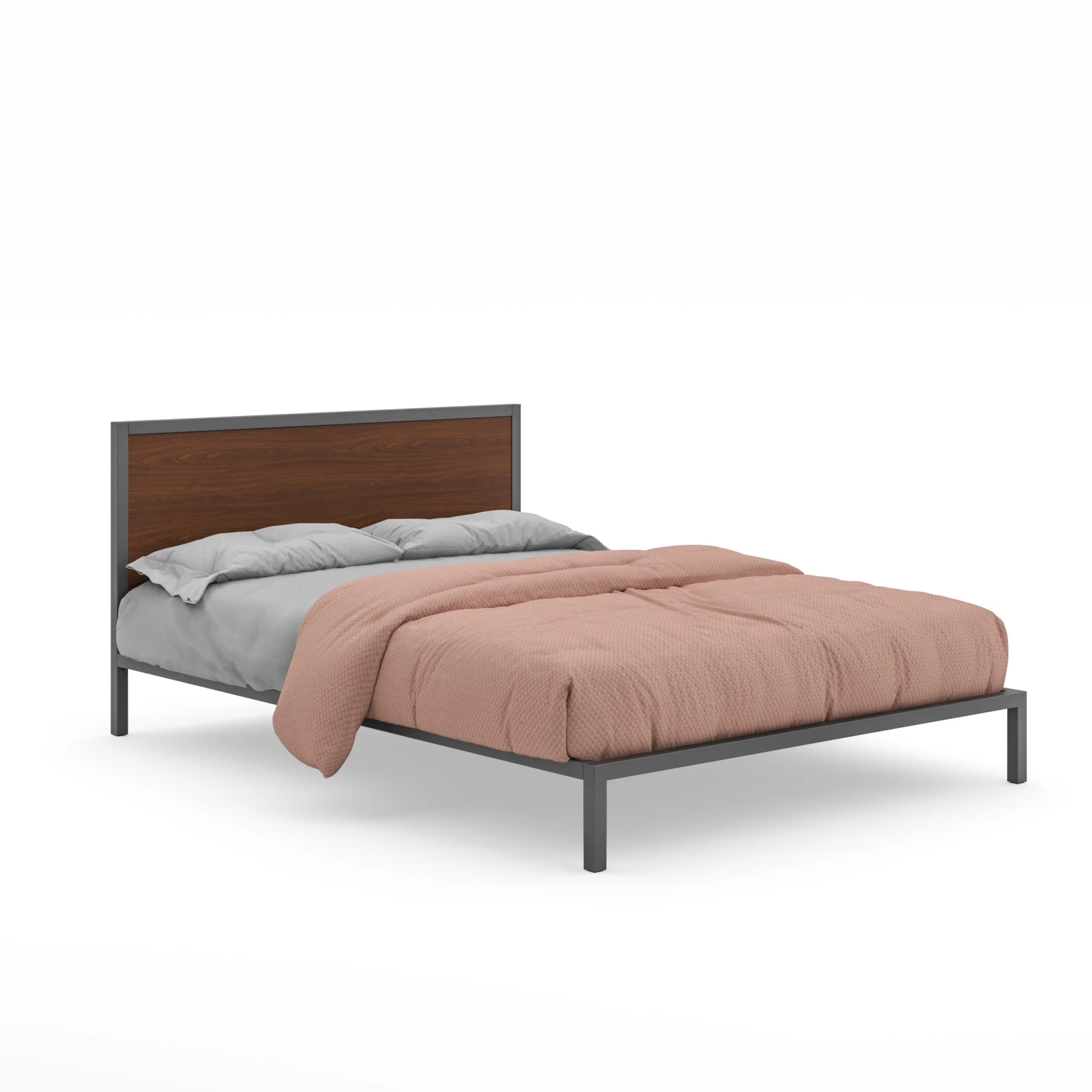 Homestyles Merge Mahogany Wood Queen Platform Bed Frame in Walnut Brown Stain