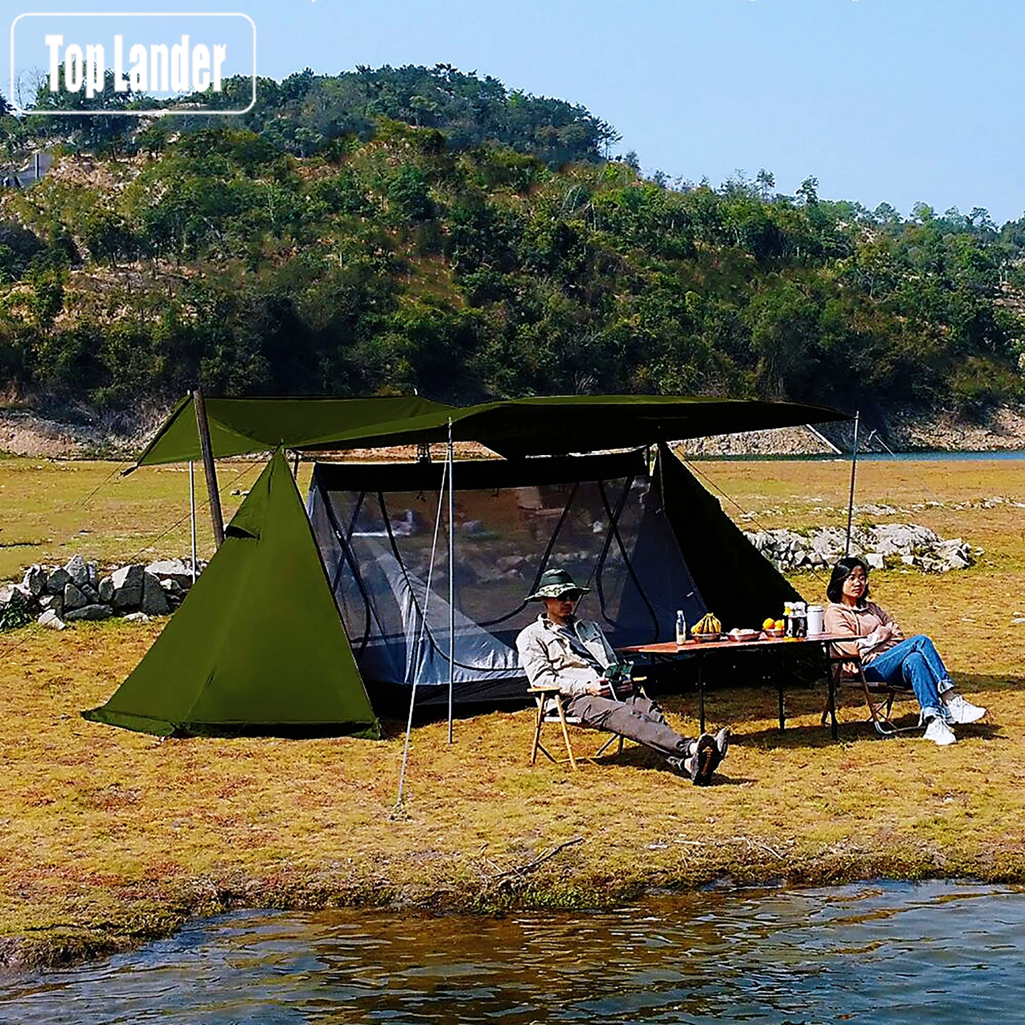 4 Person Tents for Camping Waterproof with Two Porch Hot Tent Bushcraft Shelter 4 Season Family Tent