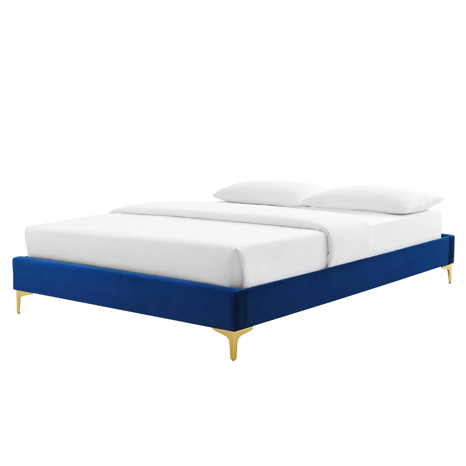 Platform Bed Frame, Twin Size, Velvet, Blue Navy, Modern Contemporary Urban Design, Bedroom Master Guest Suite