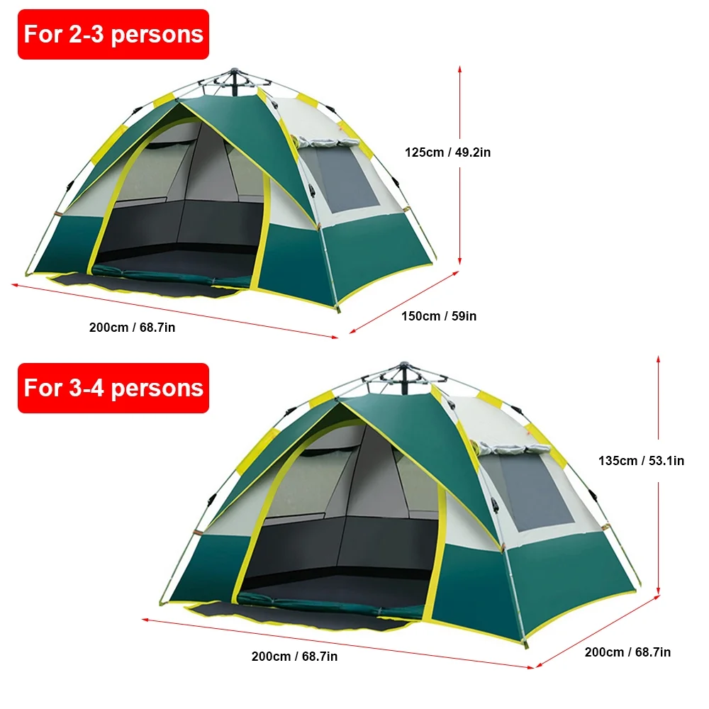 Pop Up Tent -resistant Portable Instant Automatic Camping Tent for 2-3 / 3-4 Person Family Tent Camping Hiking Backpacking