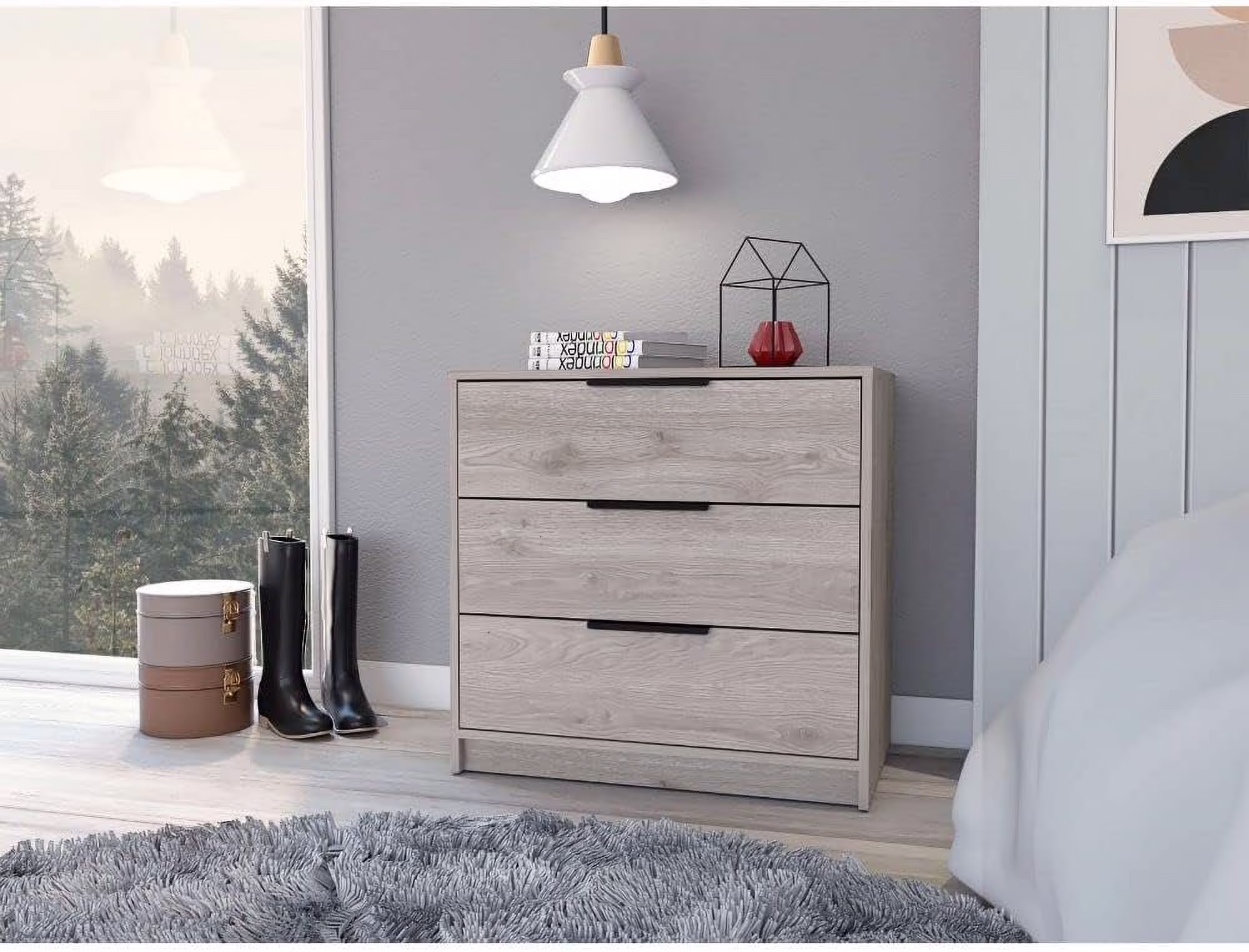 Depot E-Shop Egeo 3 Drawers Dresser, Countertop, Three Drawers, Light Grey, For Bedrom