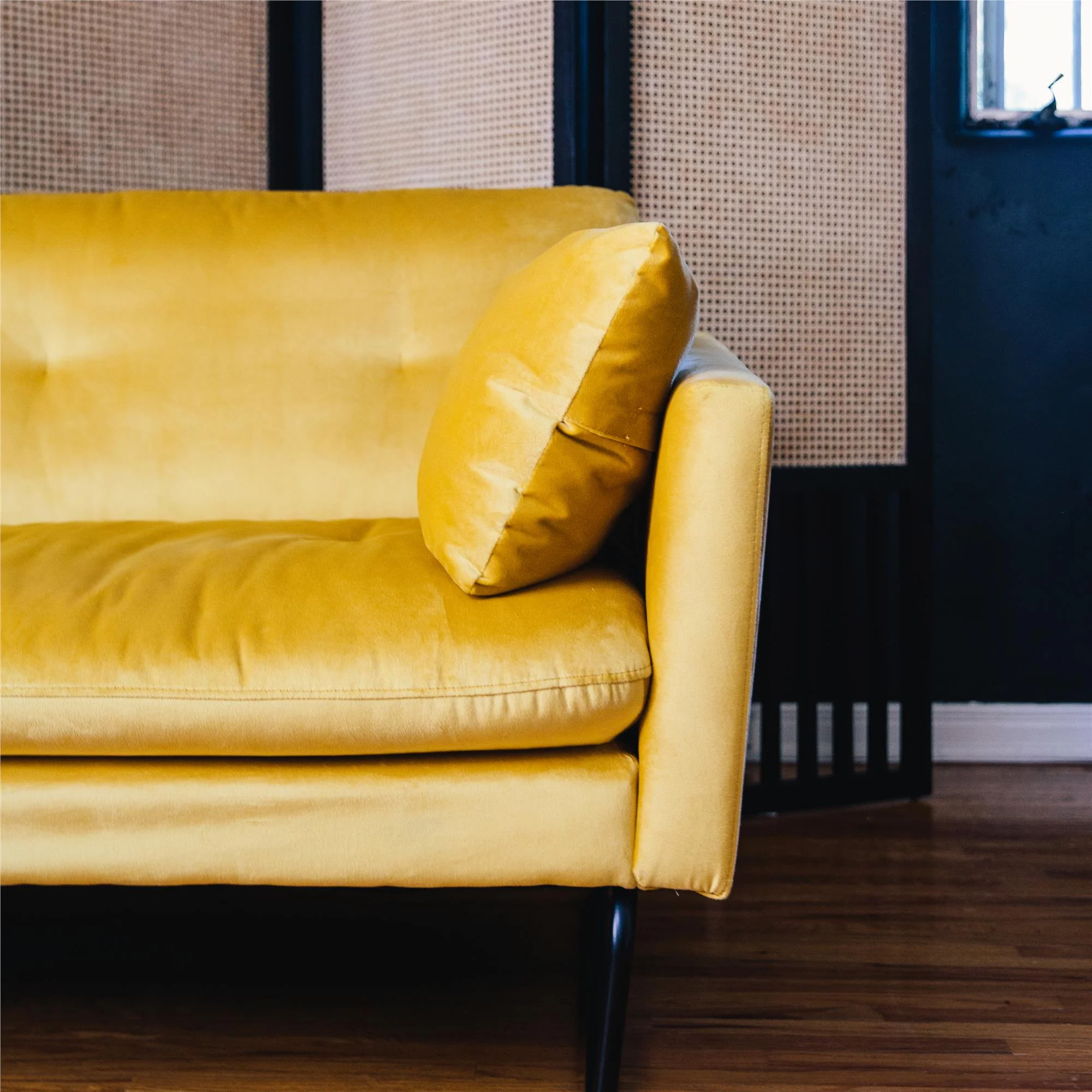 Mr. Kate Neely Futon with Bolster Pillows, Mustard Velvet