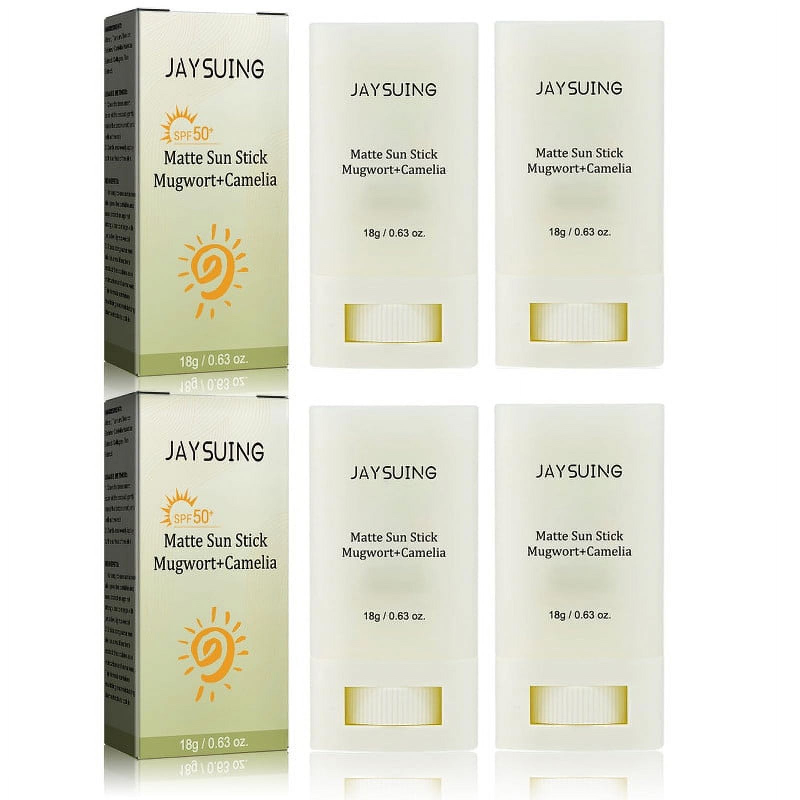 Matte Sun Stick ,Mugwort+Camelia,Relief Sun Organic Sunscreen, Refreshing, Easy to Apply Sunscreen Stick, Moisturizing Facial Sunscreen for All Skin Types SPF50+ PA++++, (18g, 0.63fl.oz)4pcs
