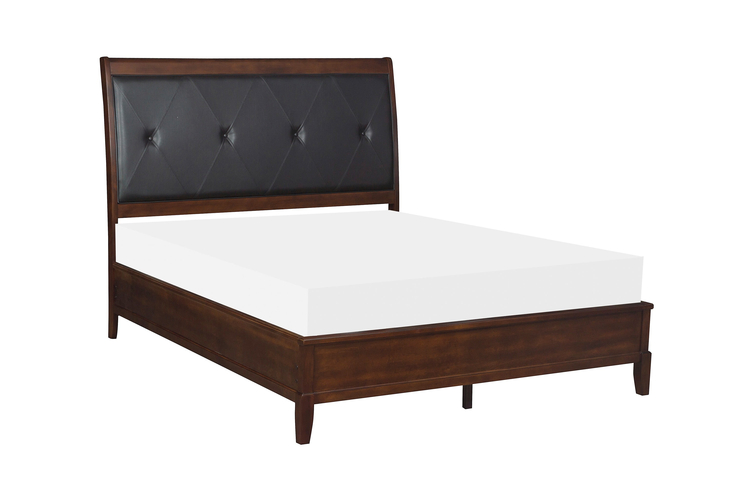 Cherry Finish Full Size Sleigh Bed with Button-Tufted Headboard