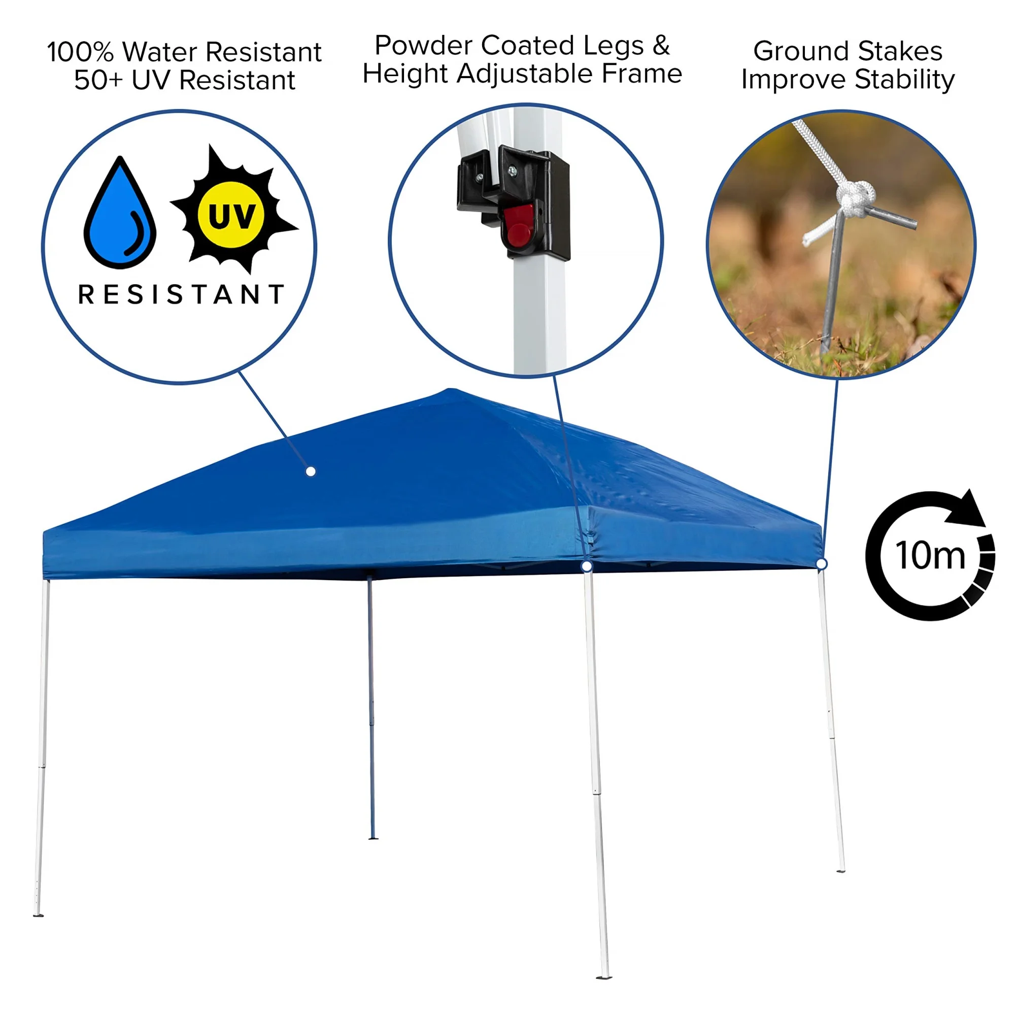 Otis 10'x10' Blue Pop Up Event Canopy Tent with Carry Bag and 6-Foot Bi-Fold Folding Table with Carrying Handle - Tailgate Tent Set