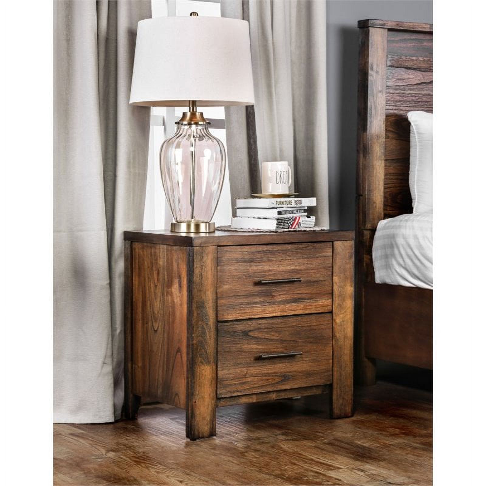 Nangetti Modern 4 Piece Wood Queen Bed with 2 Nightstand and Chest Set in Oak