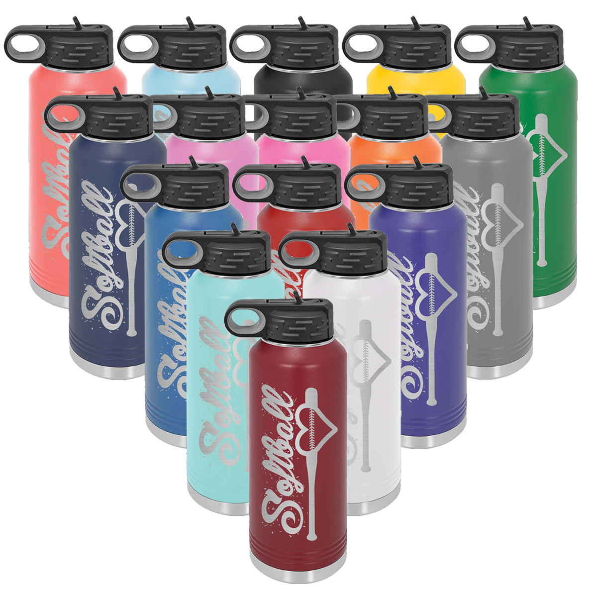 Mato & Hash 32oz Softball Laser Engraved Water Bottle  Pink LASLWB205 Softball S1