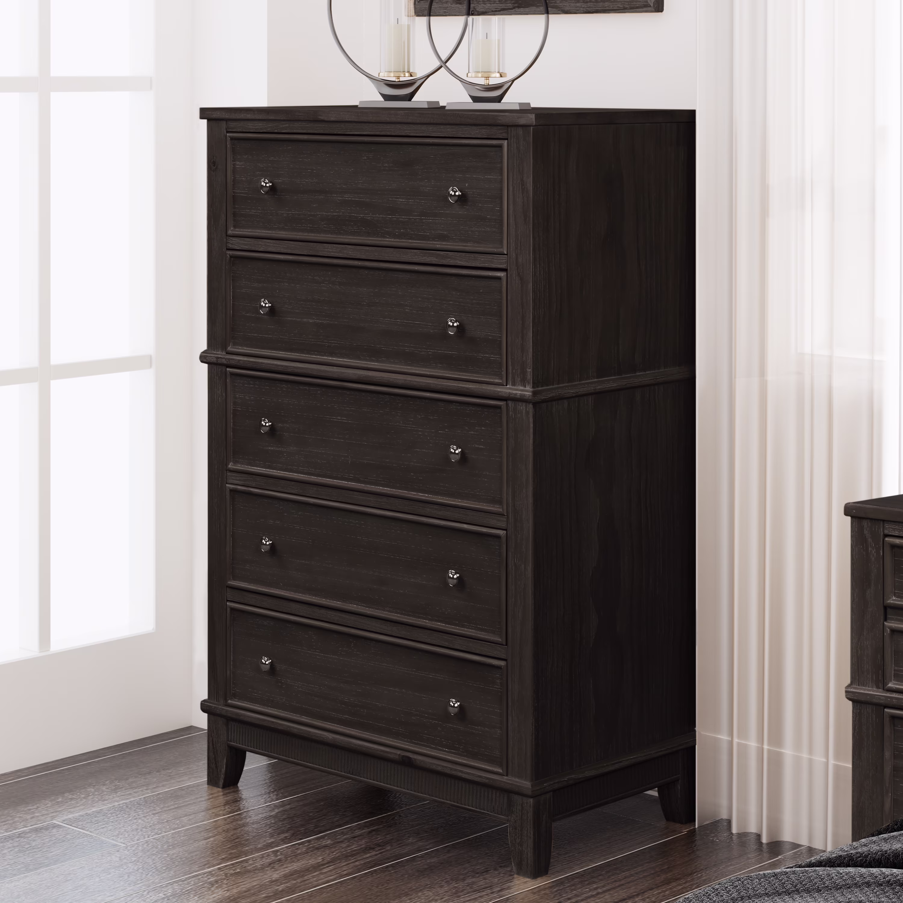 Chic Hazel 5 Drawers Chest Solid Wood, Coffee