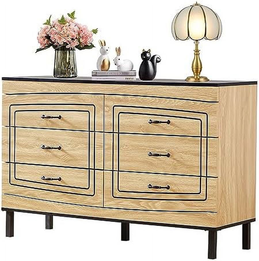 KHBIULIFE 6 Drawer Double Dresser with Deep Drawers  Large Double Dresser with Wide Drawers and Mental Handles  Dresser for Bedroom with 6 Wide Drawers  Dual Chest of Drawers for Closet