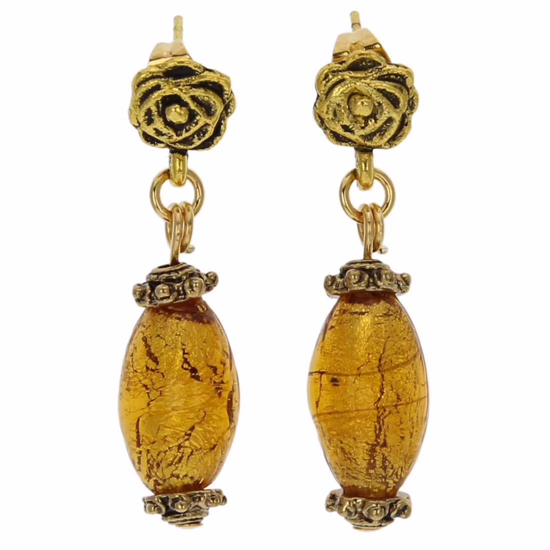 GlassOfVenice Murano Glass Antico Tesoro Olives Earrings - Golden Brown