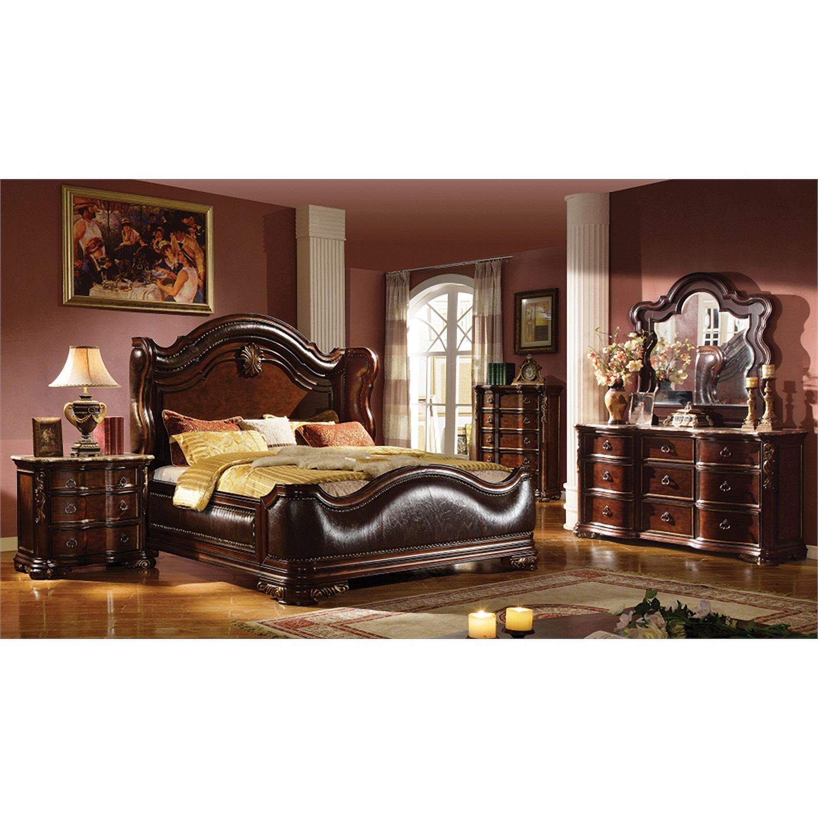Pemberly Row Traditional Queen Bed Made with Wood in Dark Walnut