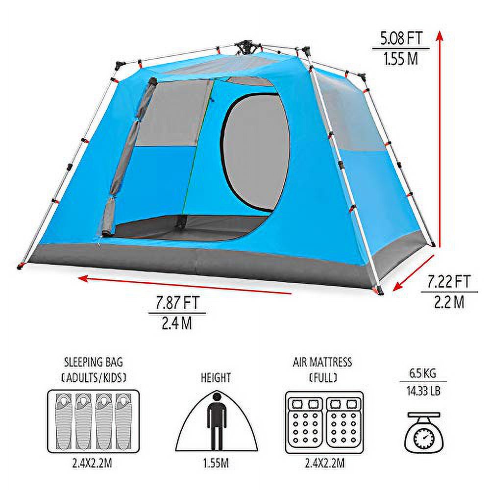 KAZOO Family Camping Tent Large Waterproof Pop Up Tents 4 Person