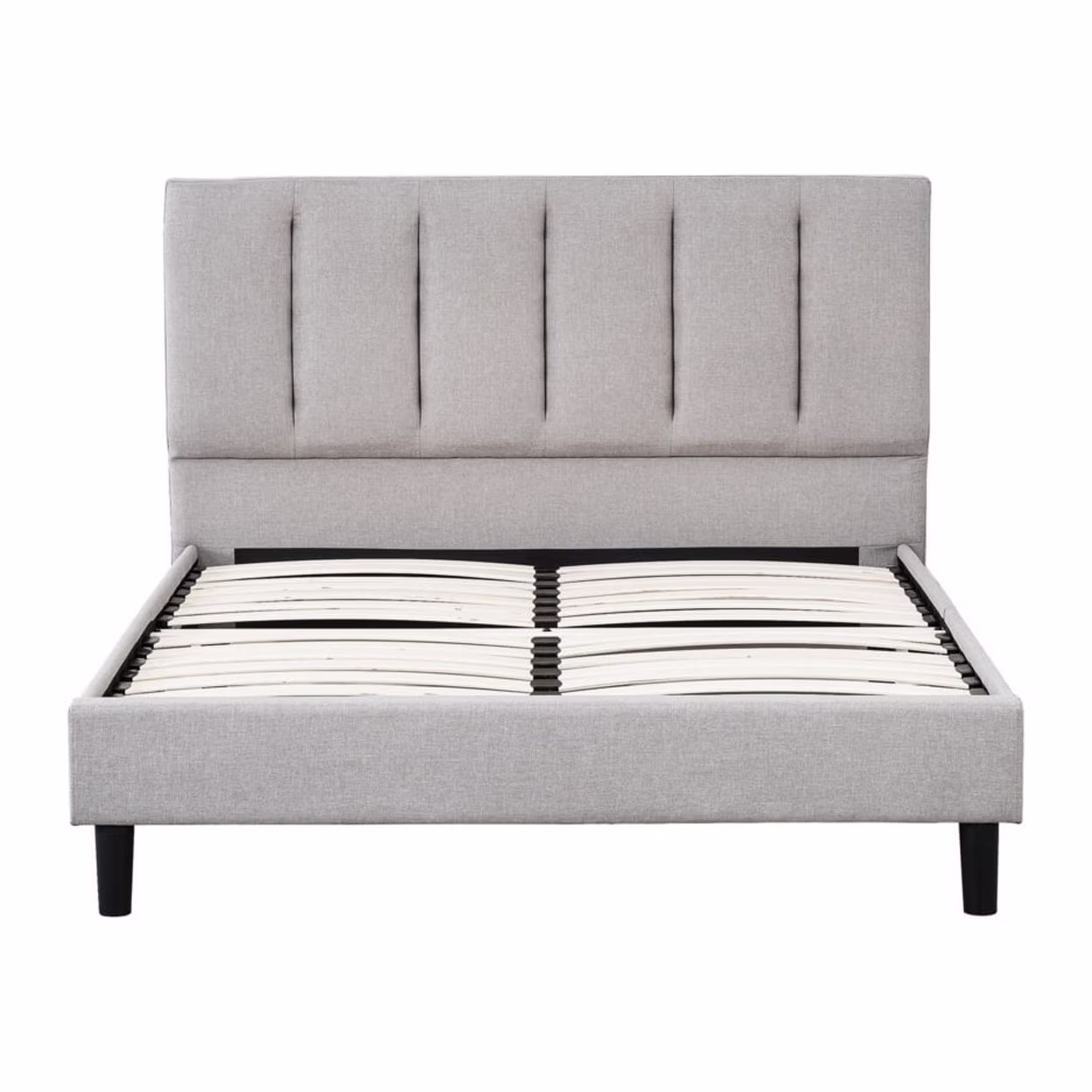 Heli Queen Bed, Gray Linen Upholstered Frame, Vertical Tufted Headboard- Saltoro Sherpi