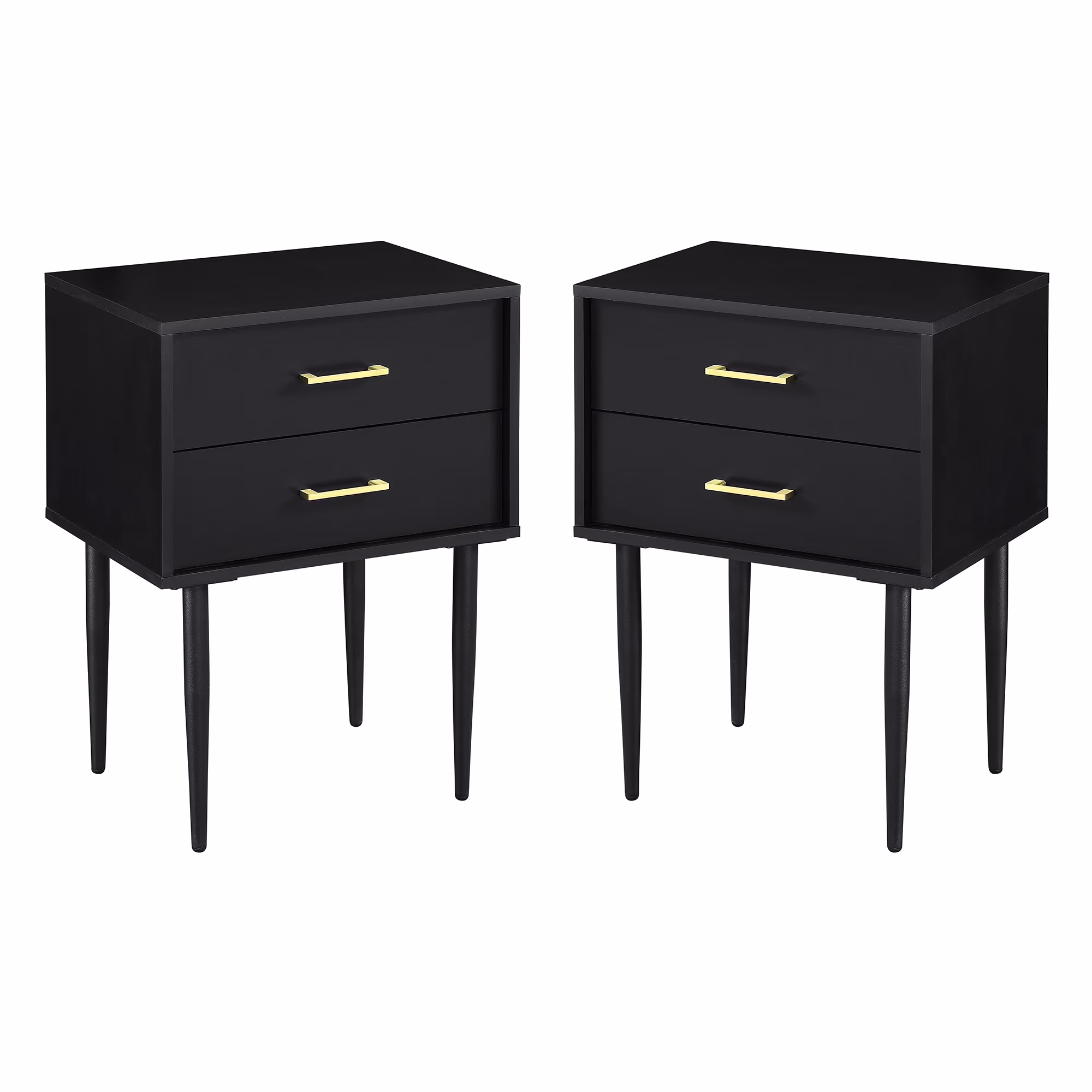 Walker Edison Mid Century Modern 2 Drawer Side Table, Set of 2, Black