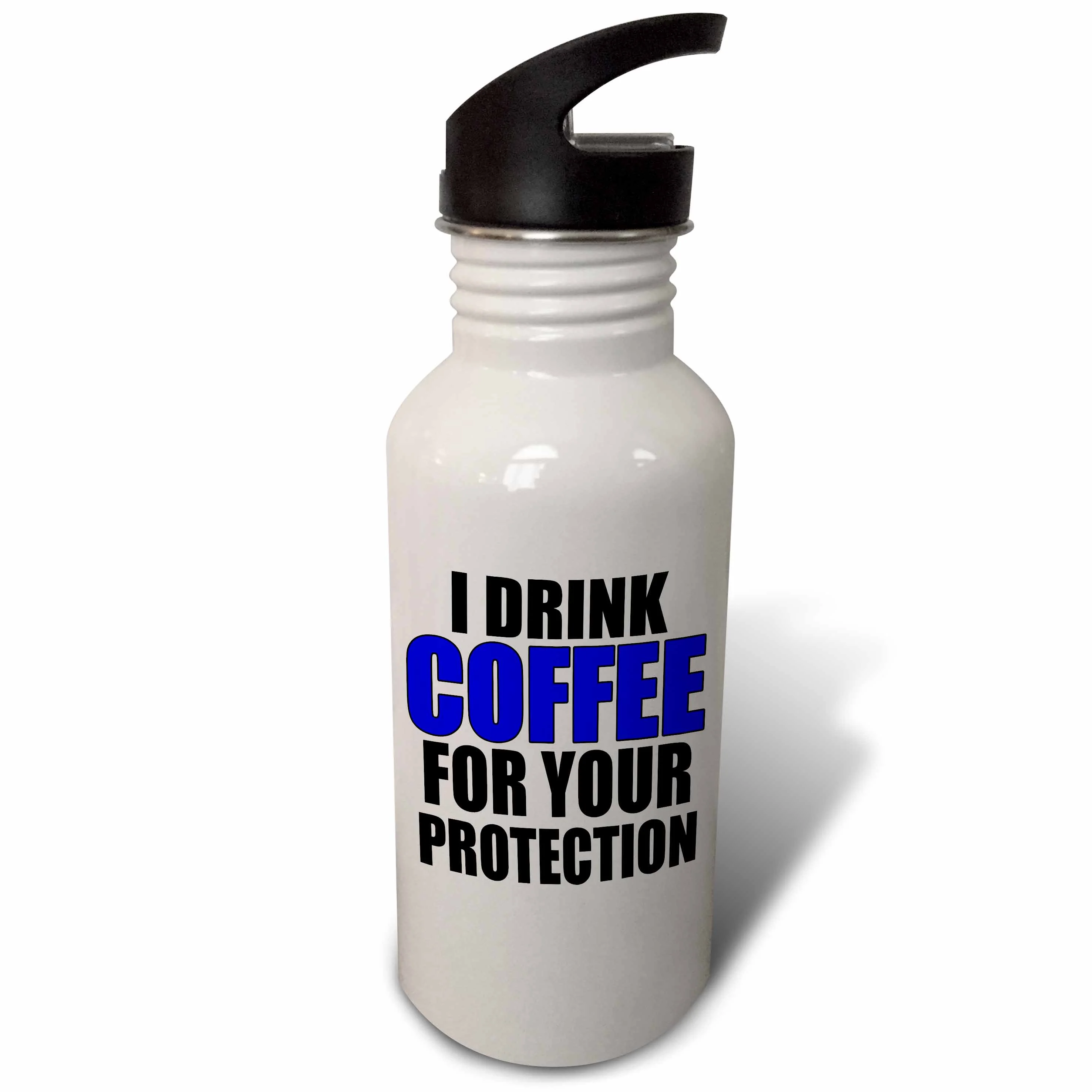 I drink coffee for your protection, Blue 21 oz Sports Water Bottle wb-202858-1