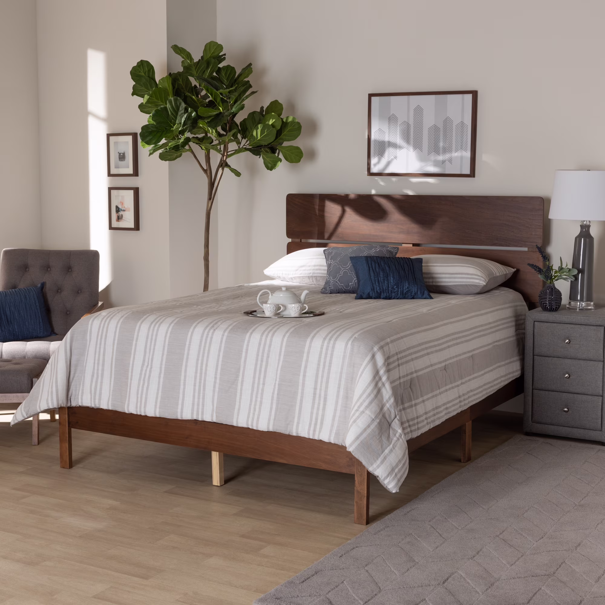 Baxton Studio Anthony Modern and Contemporary Walnut Brown Finished Wood Queen Size Panel Bed