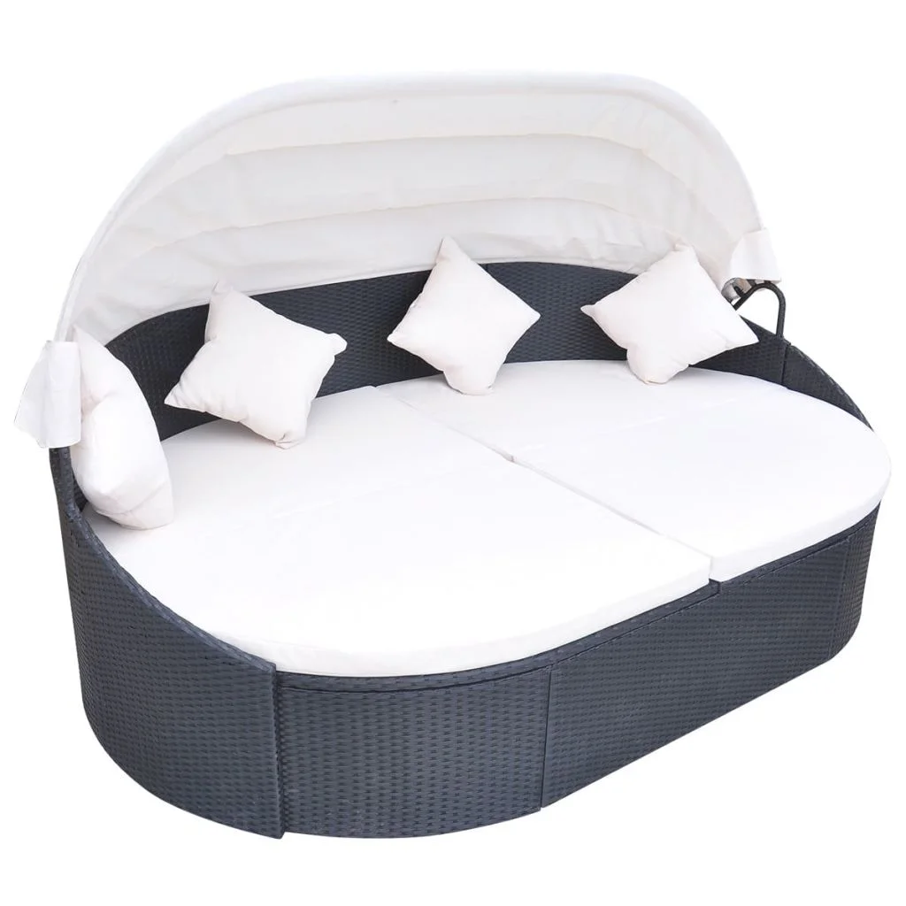 Outdoor Bed with Canopy Poly Rattan Black
