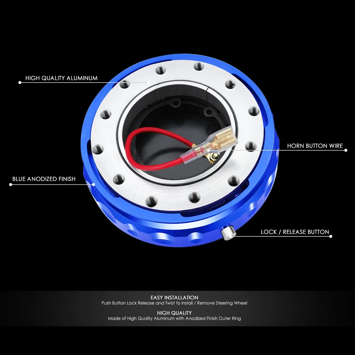 J2 Engineering J2-QR-ZTL-9070-BL Universal Fits 6 Bolt 70 / 74mm Steering Wheel Quick Release Hubs Adapter Blue