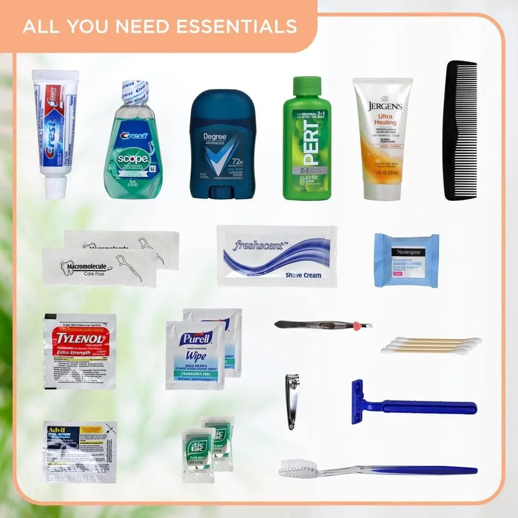 Unisex Toiletry Travel Kit, TSA Approved Personal Care Toiletries Hygiene Essentials Set, 20 Piece