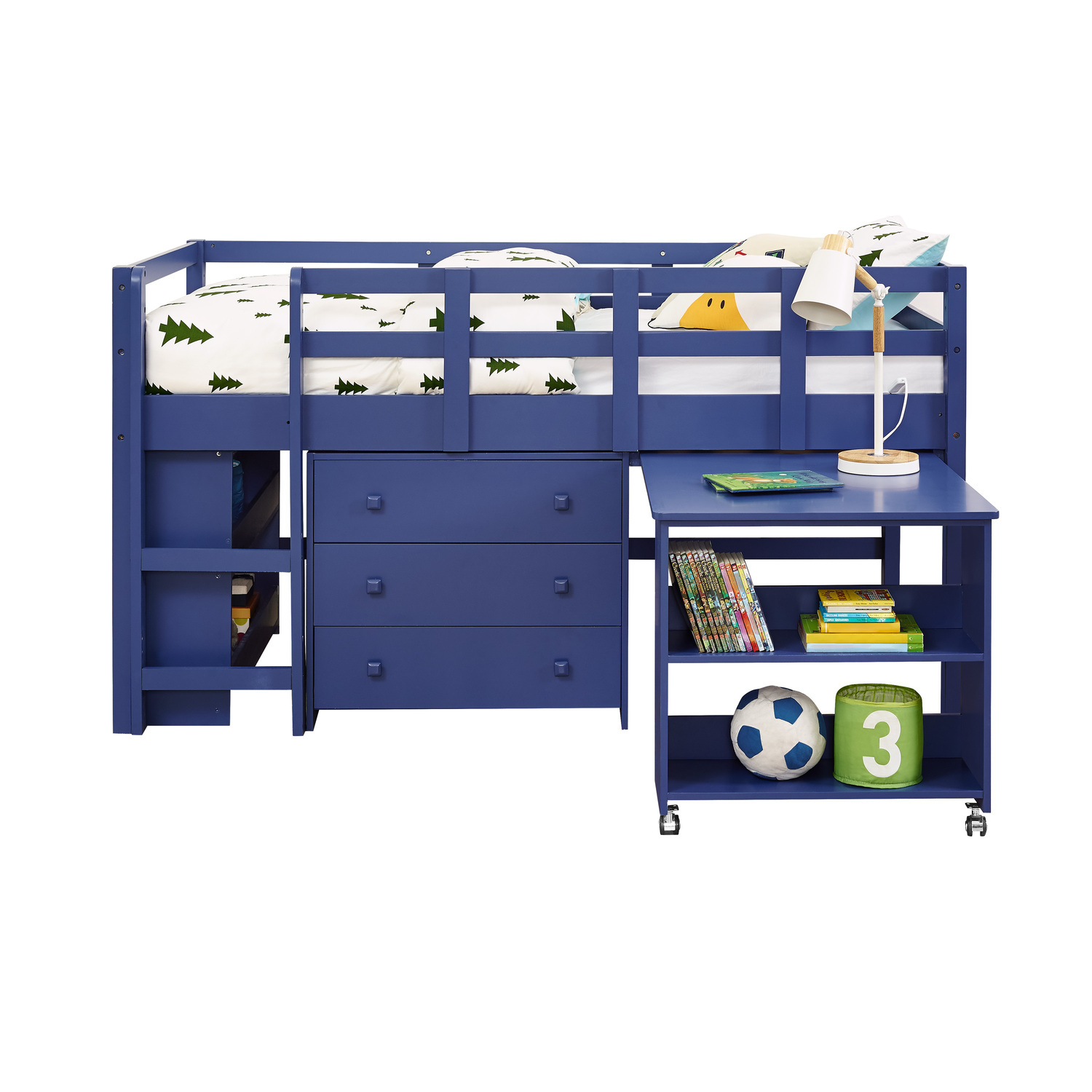 Loft Bed with Desk, Loft Bed Twin, Twin Loft Bed, Kids Loft Bed, Low Loft Bed, Toddler Loft Bed by Naomi Home Twin/Navy