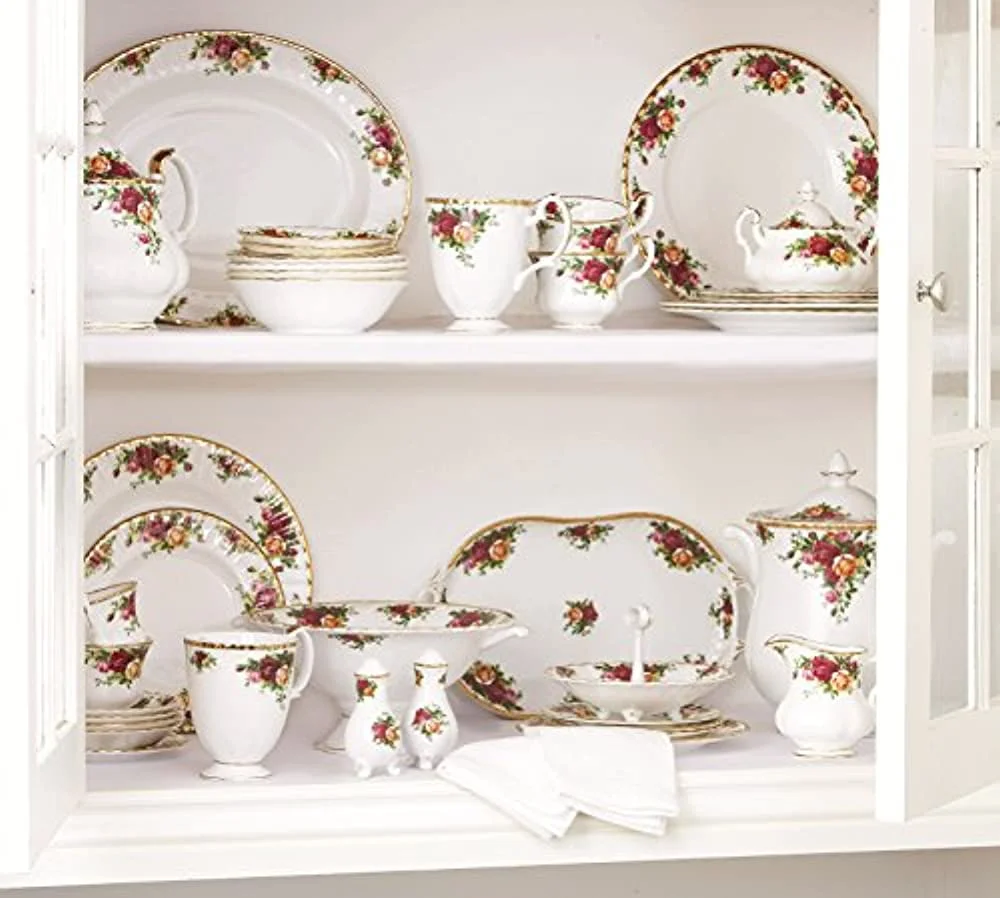 Royal Doulton Old Country Roses 9-Piece Tea Set & Tray, Mostly White with Multicolored Floral Print
