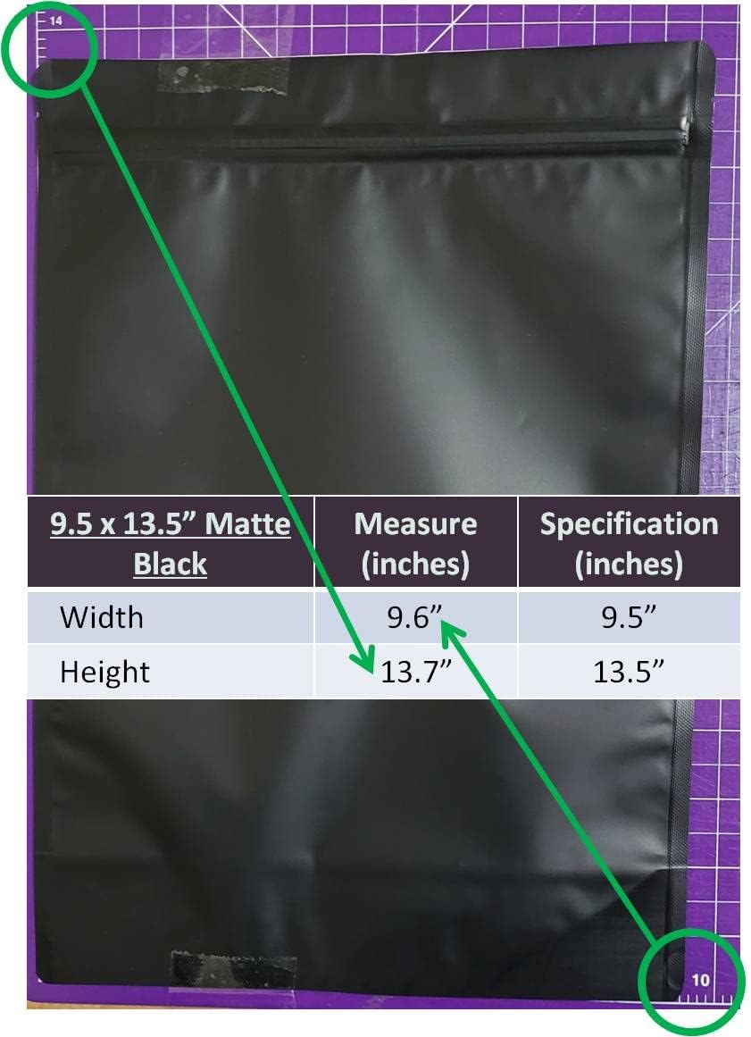 50 Pack Mylar Bags Food Storage Bags Extra Large (XL) 9.5X13.5 Inch Matte Black Gallon Zipper Stand Up Resealable Airtight Pouches Smell Proof Bags Aluminum Foil Bags (50, 9.5x13.5BB)