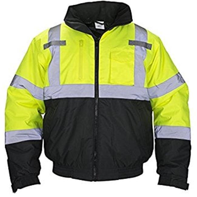 SAS Safety SAS-690-1509 Hi-Viz Class 3 Hooded Bomber Jacket, Yellow - Large