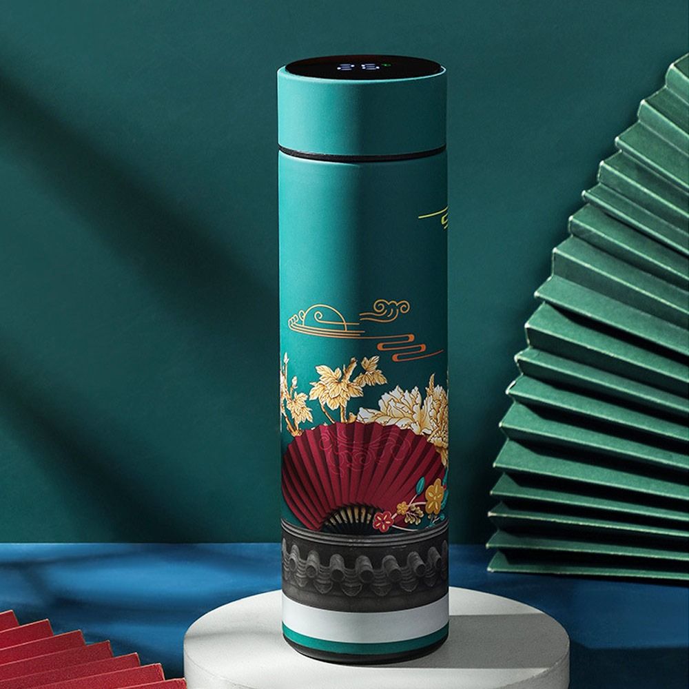 Creative Temperature measurement Vacuum Flasks Miniature Water Bottle Premium Travel  Mug Chinese Style Intelligent Temperature Display Thermos cup BLUE