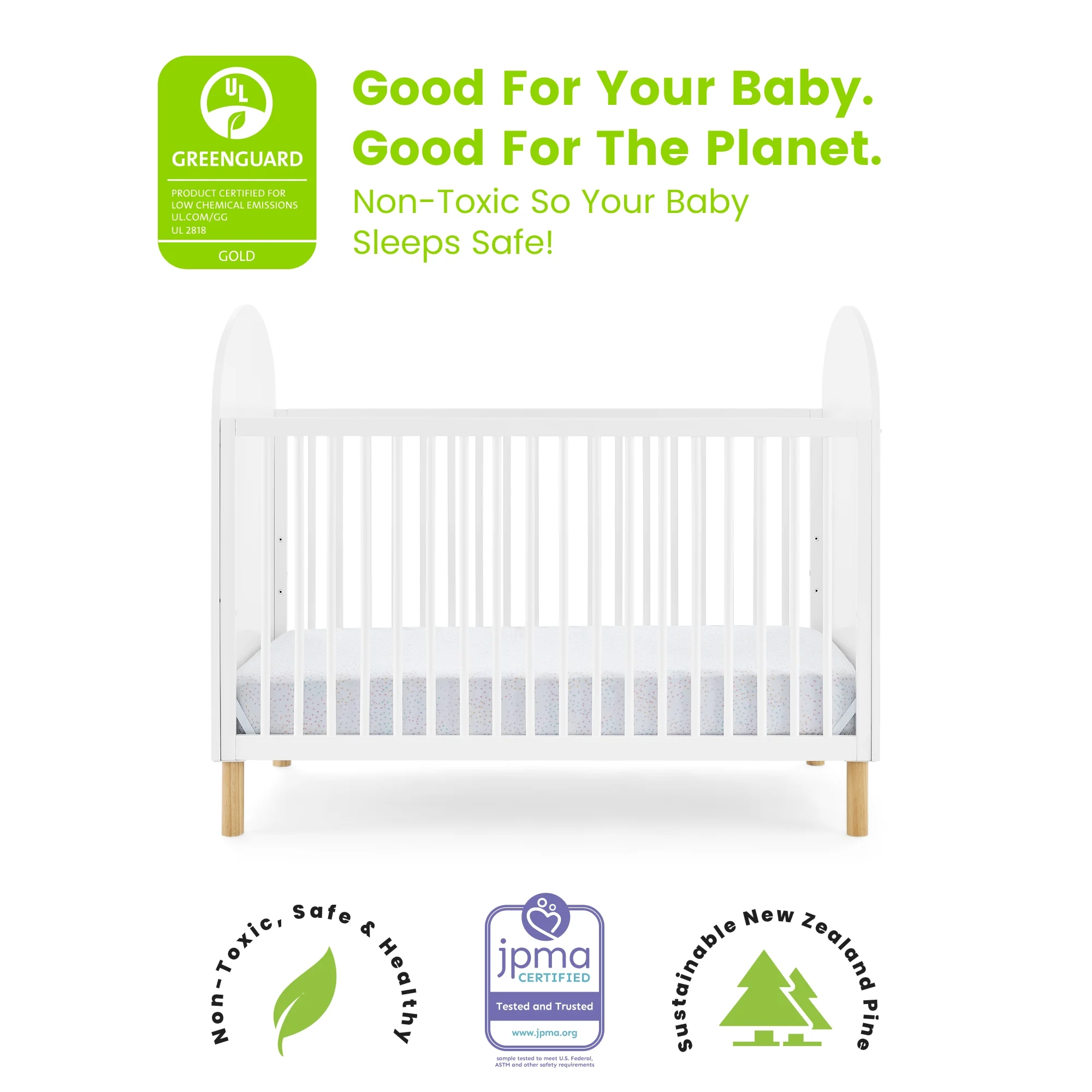 Delta Children Reese 4-in-1 Convertible Crib - Greenguard Gold Certified, Bianca White/Natural