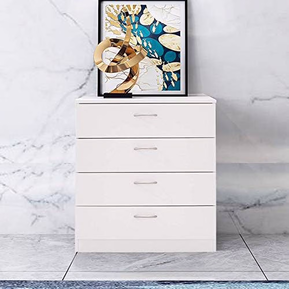 YZboomLife 4-Drawer Dresser Classic Wood Simple Style Nightstand End Table (White)