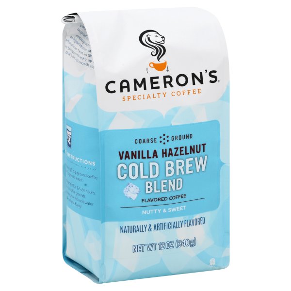Cameron's Coffee Roasted Ground Coffee Bag, Flavored, Vanilla Hazelnut Cold Brew Blend, 12 Ounce
