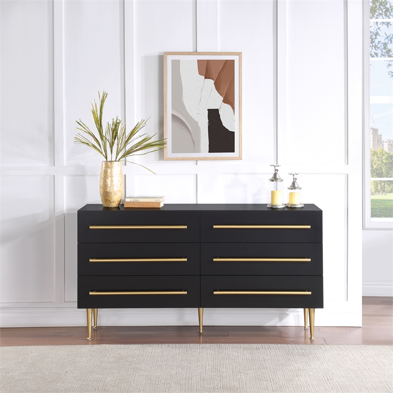 Meridian Furniture Marisol Black Dresser with Gold Metal Legs and Handle